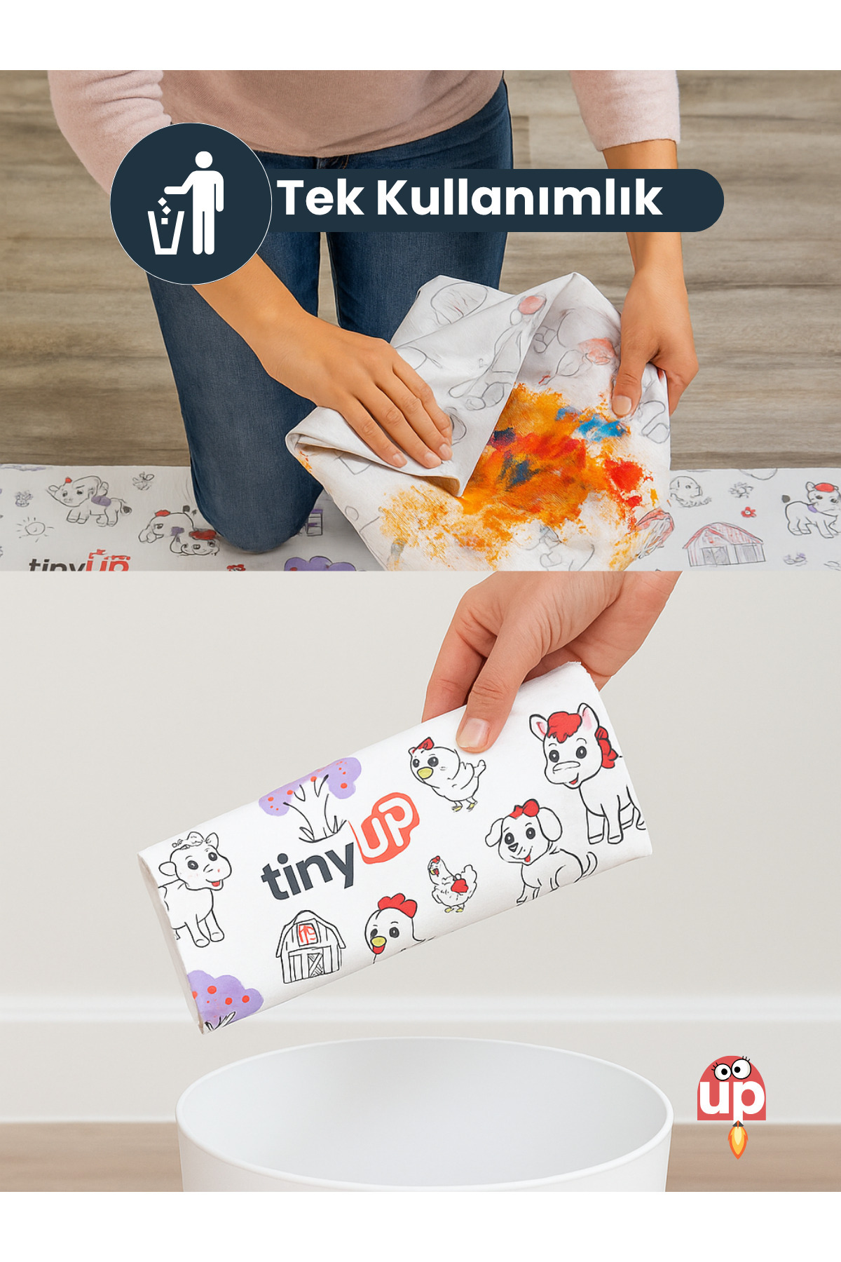 Tinyup Tek Kullanımlık Mama Sandalyesi Altı & Aktivite Örtüsü - 100x120 Cm – 30 Adet Sıçrama Koruyucu Matı fotoğrafı 4 (önizleme)