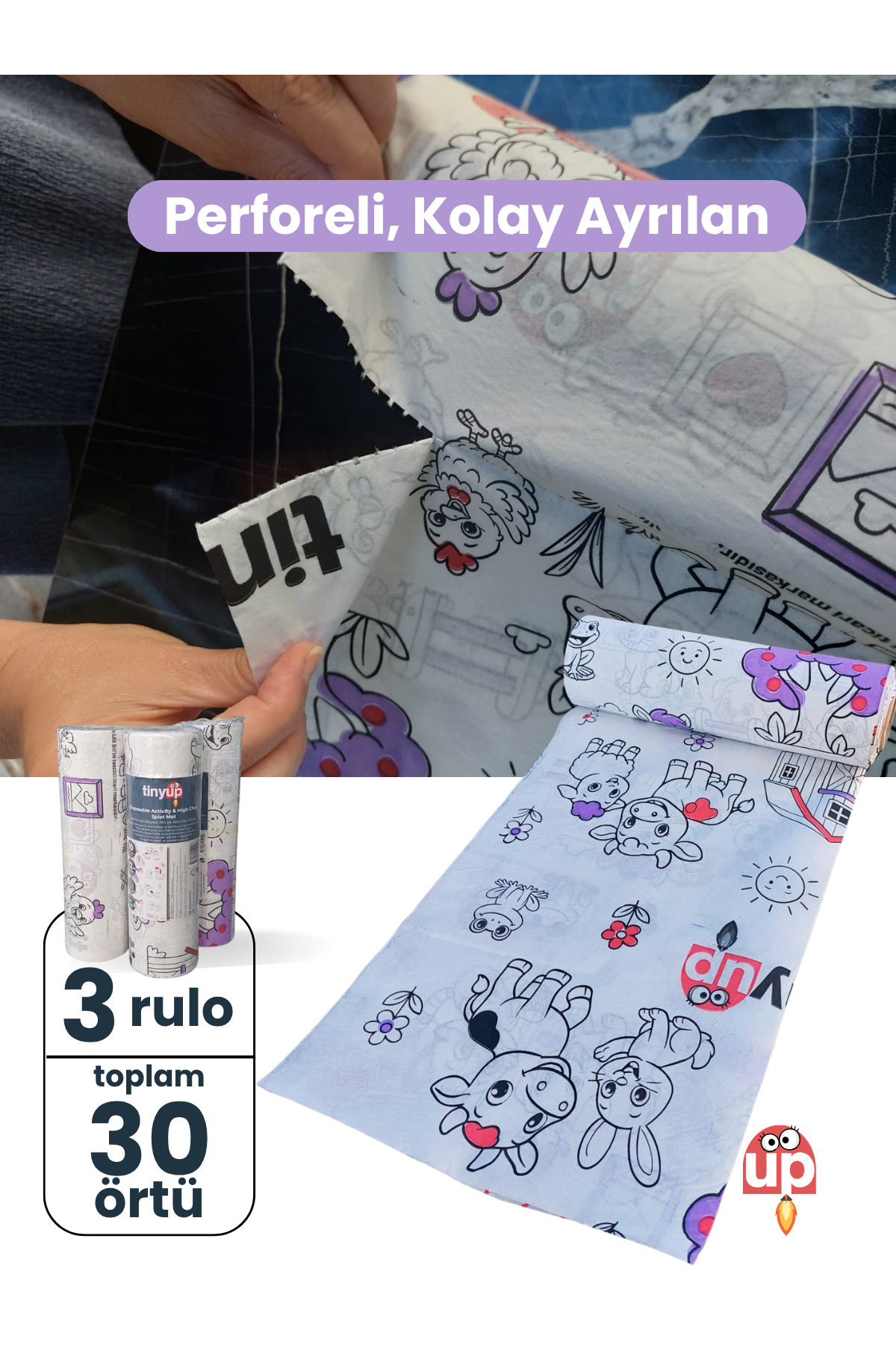 Tinyup Tek Kullanımlık Mama Sandalyesi Altı & Aktivite Örtüsü - 100x120 Cm – 30 Adet Sıçrama Koruyucu Matı fotoğrafı 5 (önizleme)