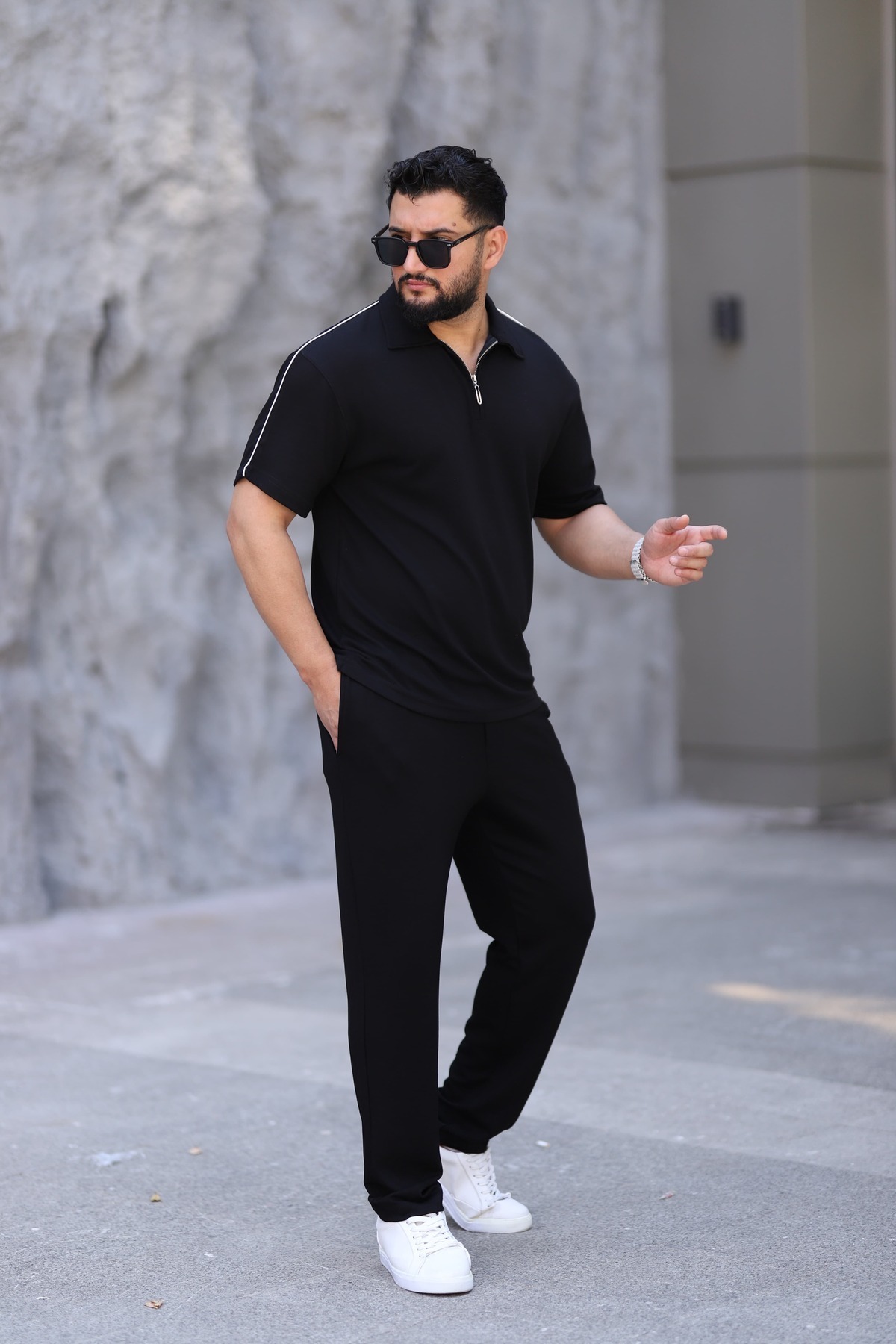 cto your style Men's Polo Neck T-Shirt Comfortable Tooling Zipper Detailed Bottom Top Suit