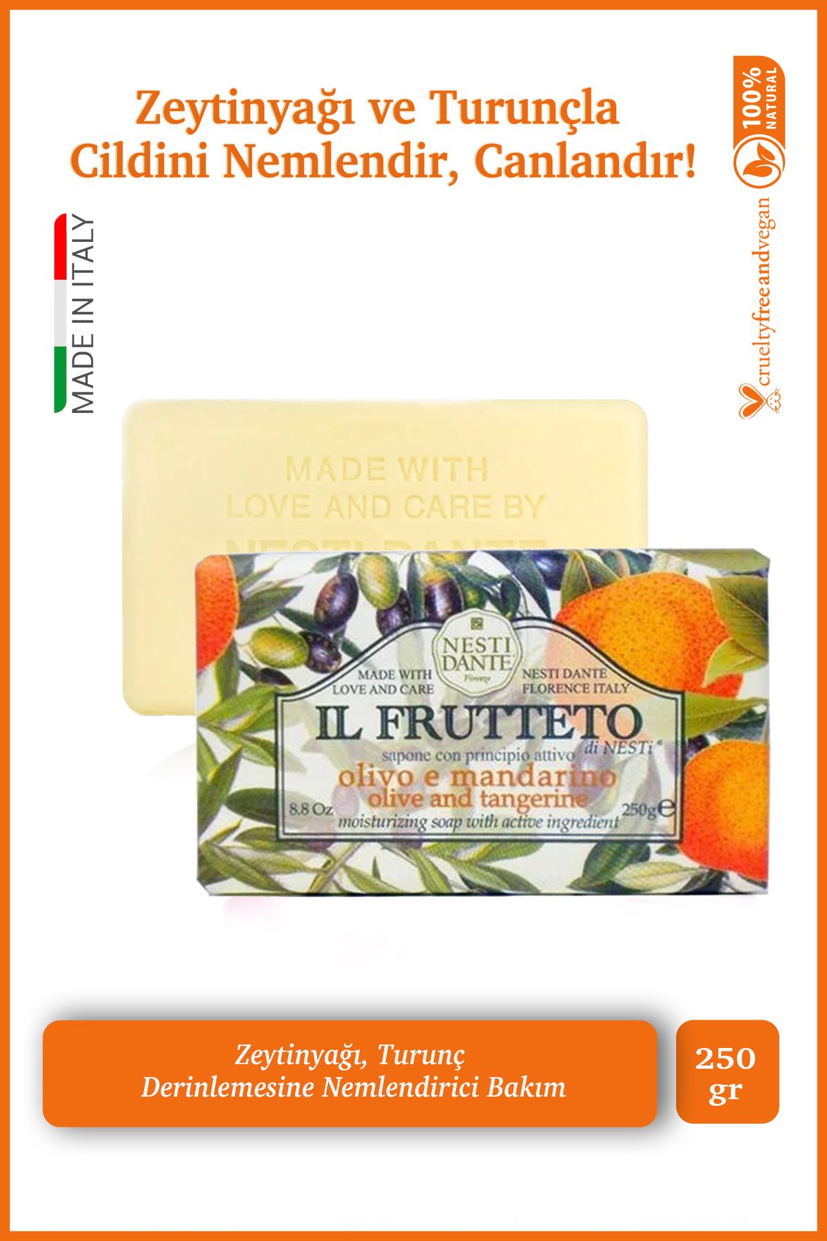 Nesti Dante-Il Frutteto Olive Oil & Tangerine Solid Soap 250Gr |   Moisturizer |   Olive Oil and Orange 1
