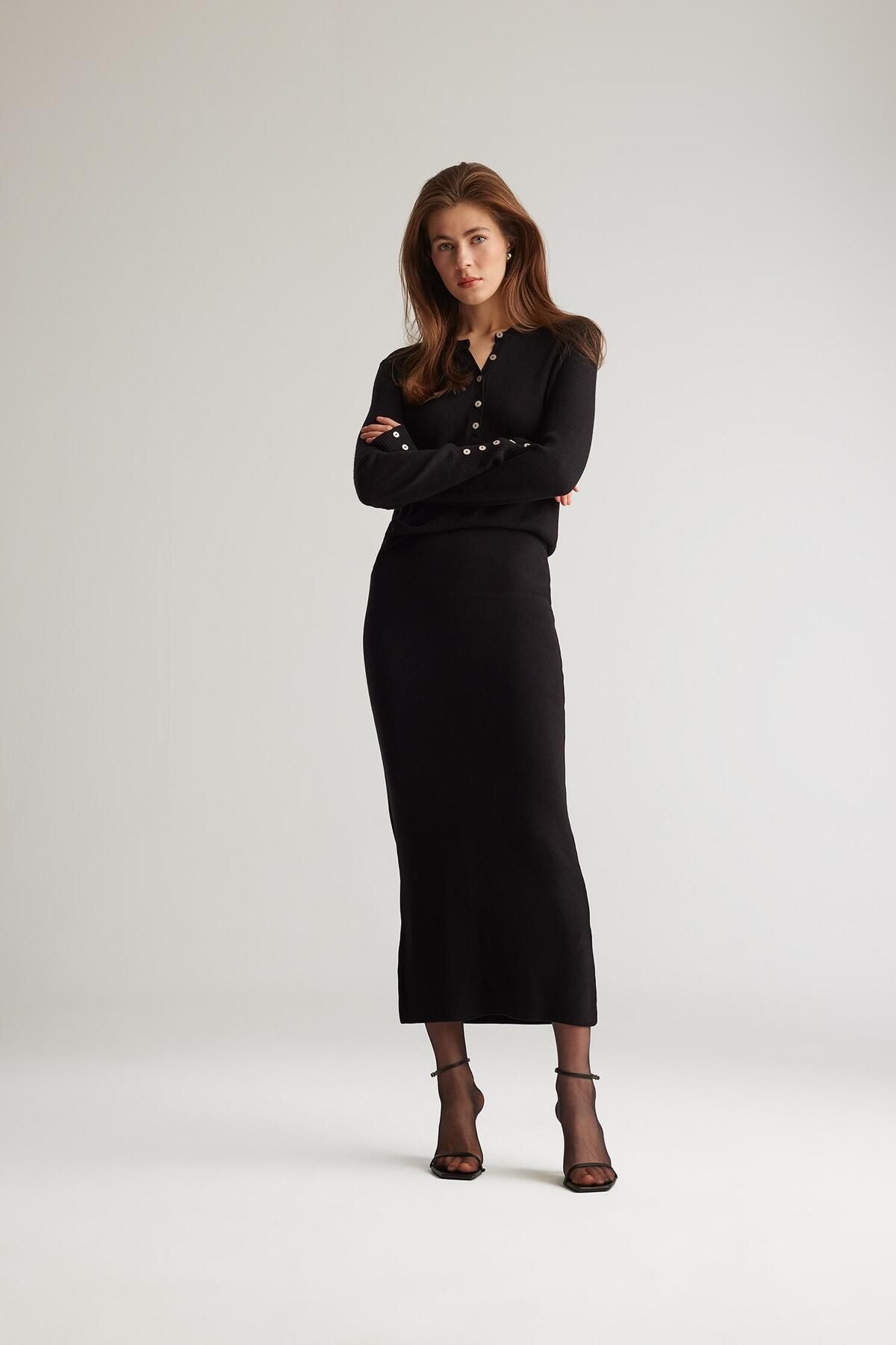 DeFacto-E5361Ax Model Basic Plain Midi Pencil Skirt 2
