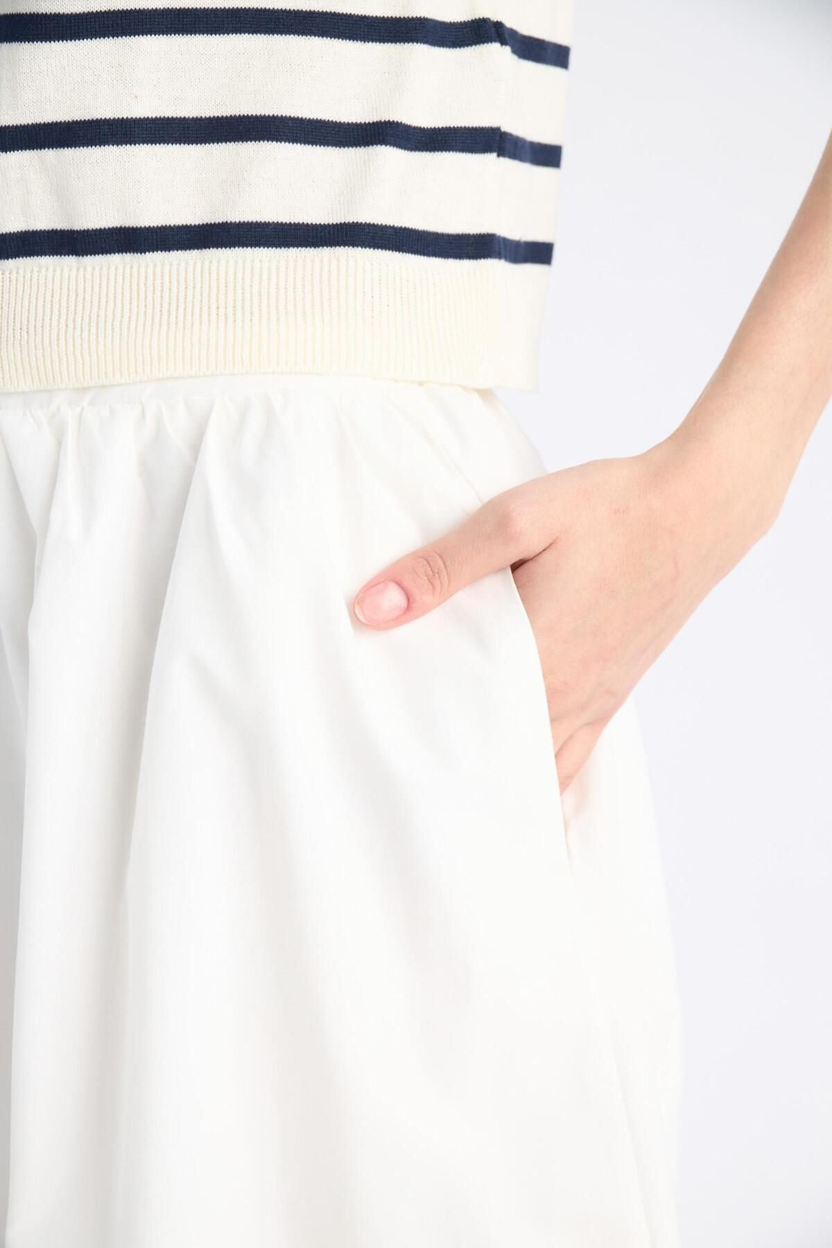 DeFacto-A-Line Regular Waist Half Lining Poplin Midi Skirt E8700Ax25Sp 6