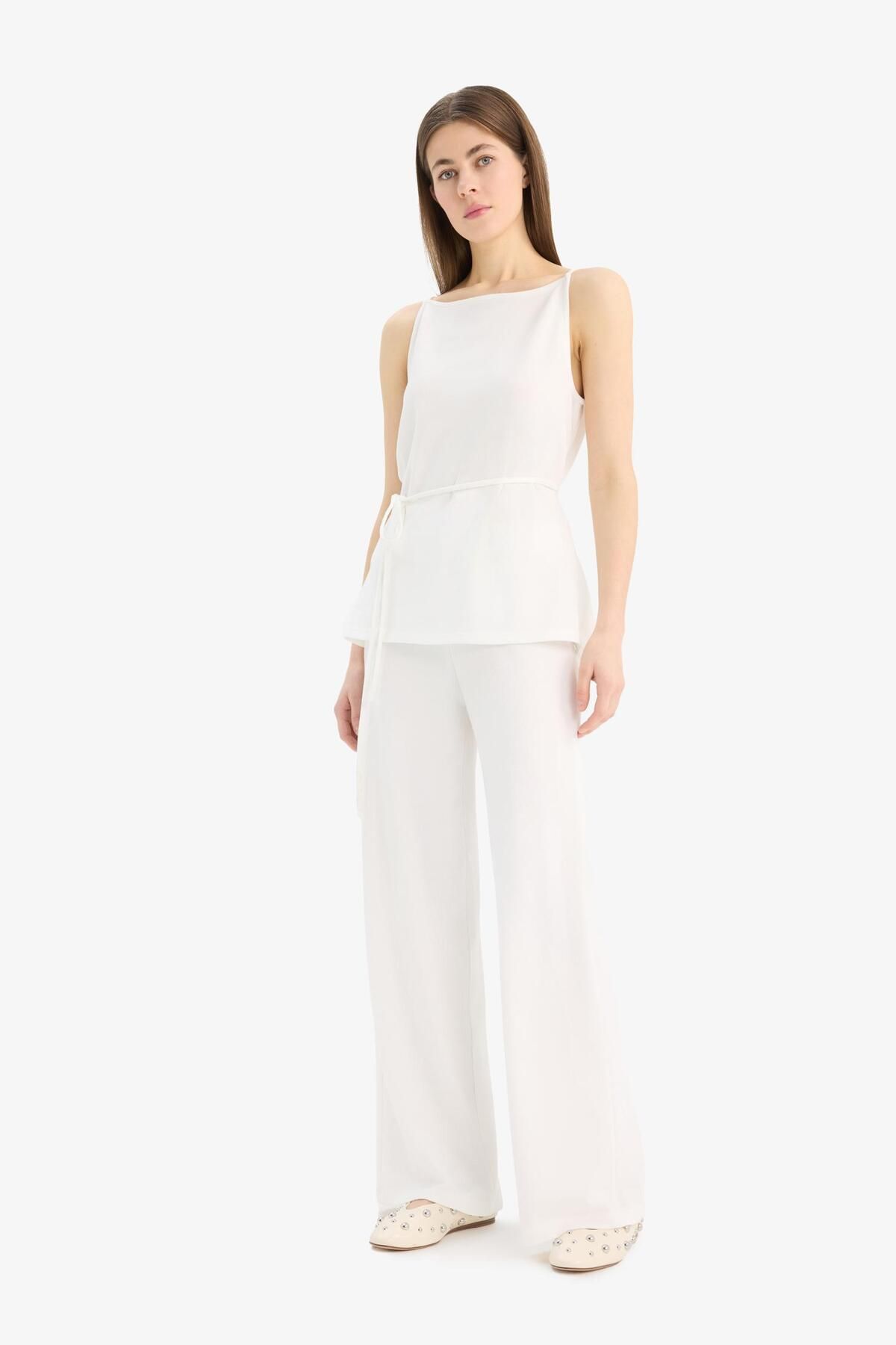 DeFacto-Picior lat - Tyca74853b08db934fa Pantaloni drepți din piqué 4