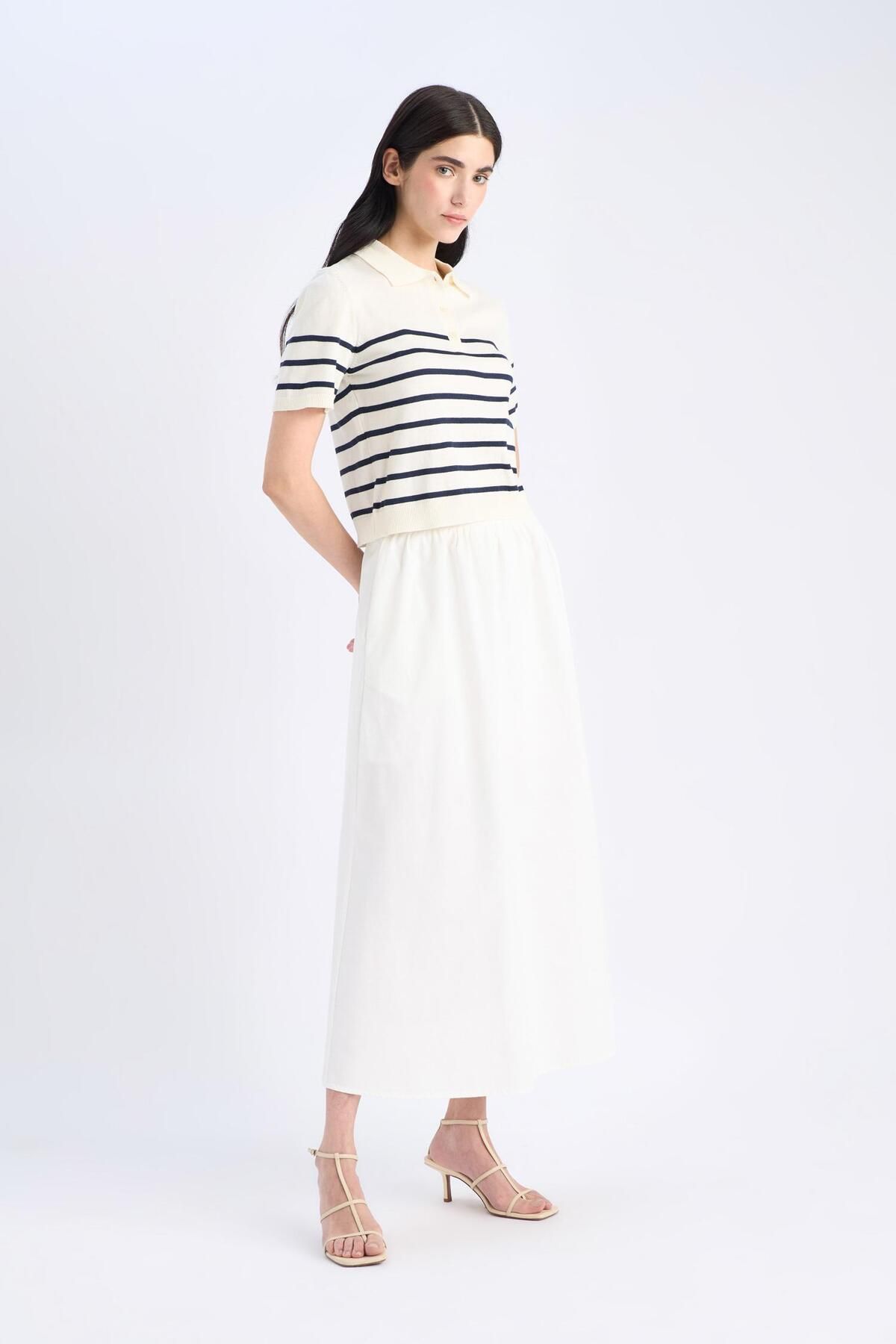 DeFacto-A-Line Regular Waist Half Lining Poplin Midi Skirt E8700Ax25Sp 2