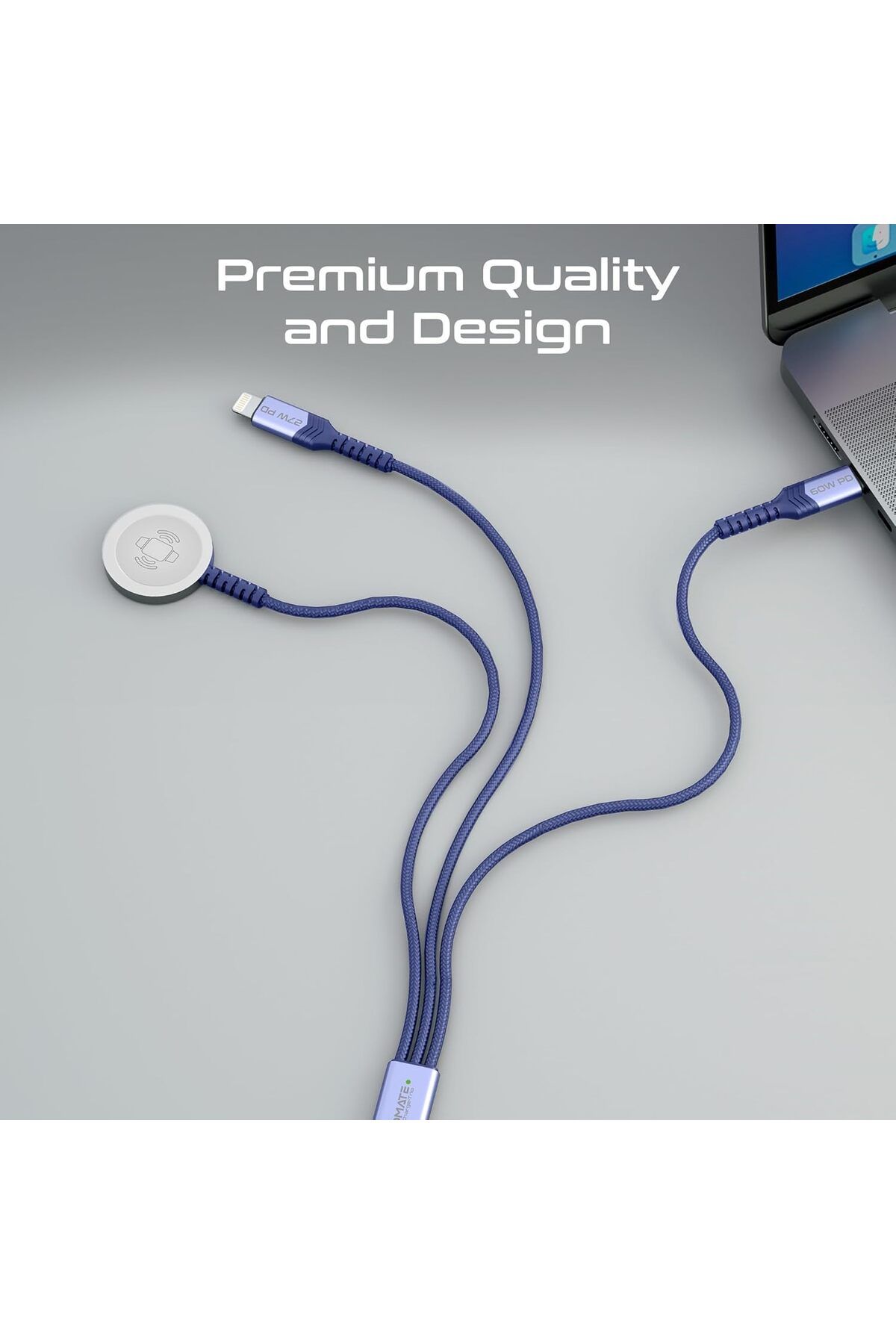 Promate-كابل شحن متعدد 3 في 1، فائق السرعة 60 واط من USB-C™ إلى USB-C™، موصل Lightning 27 واط 6