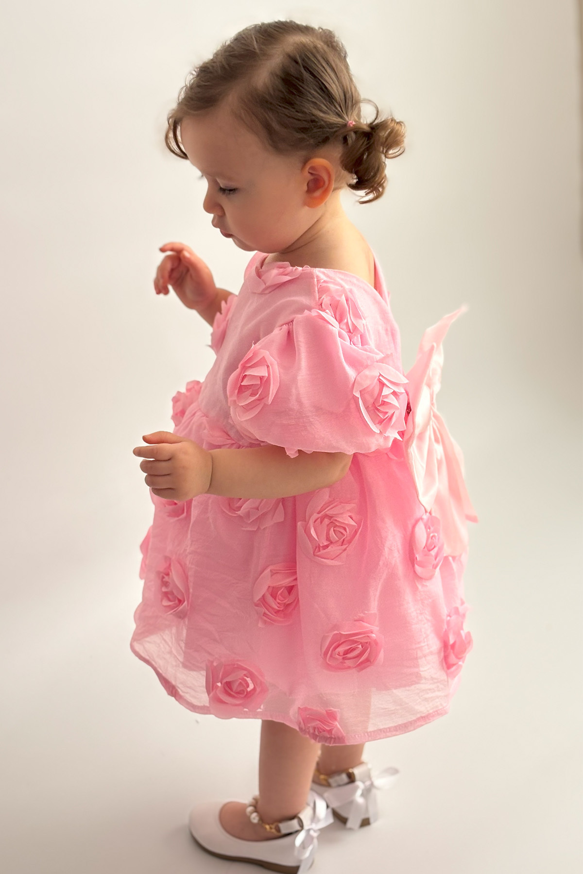 ALYRA Kız Bebek Kız Çocuk Kısa Kollu Sırt Detay Fiyonklu Özel Gün Doğum Günü Parti Düğün Bayramlık Elbise fotoğrafı 3 (önizleme)