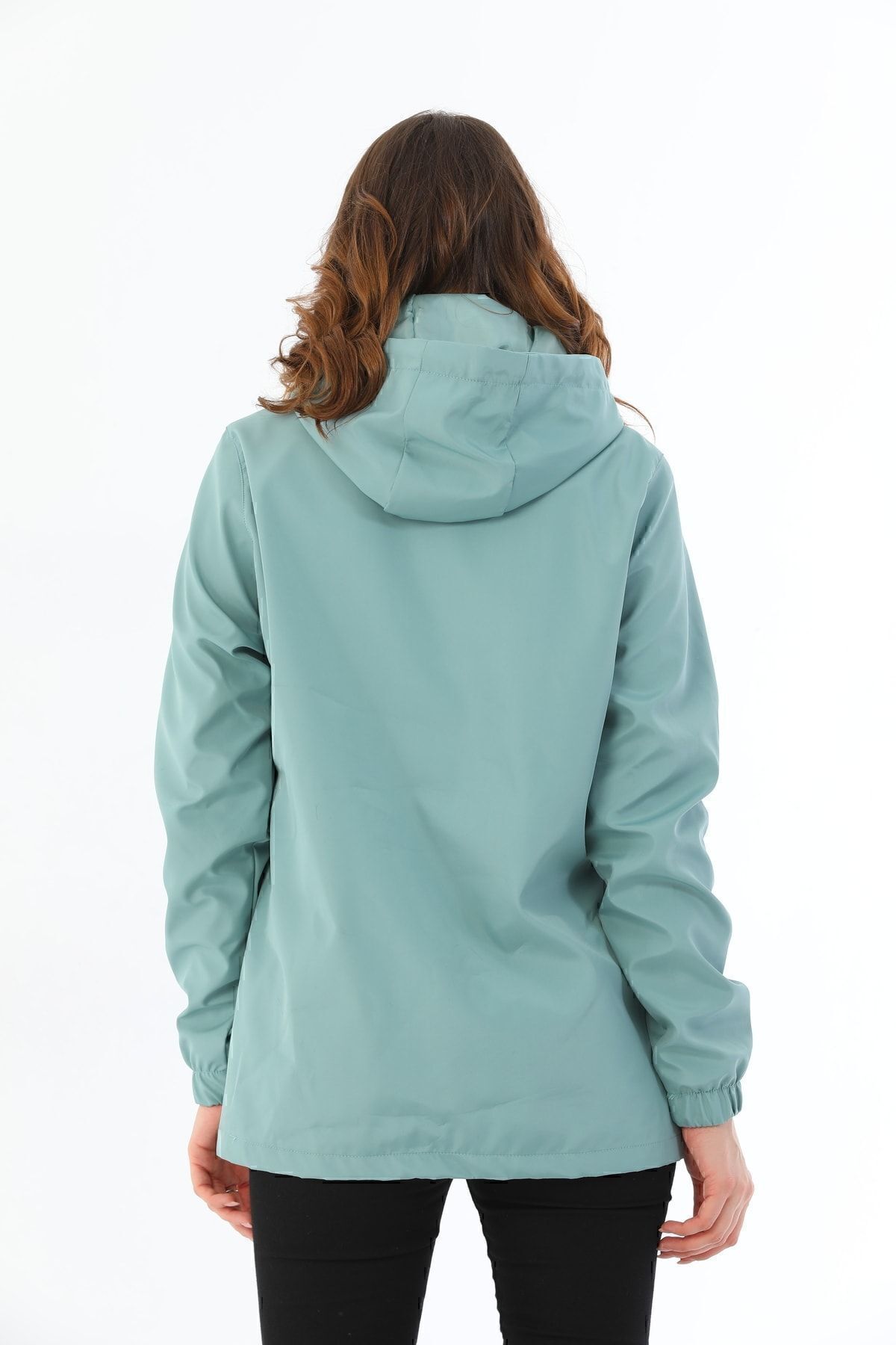 Montland  Kadın Mint Yeşil Içi Astarlı Su Geçirmez Ve Rüzgara Dayanıklı Kapüşonlu Cepli Yağmurluk - Rüzgarlık - Görsel 7