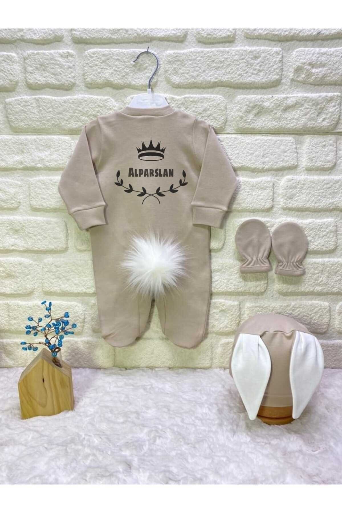 BY TUNA DESİGN Alparslan Isimli Tavsanlı Tulum Camel Renk Isme Özel Tasarım , Hastane Çıkışı Seti fotoğrafı 2 (önizleme)