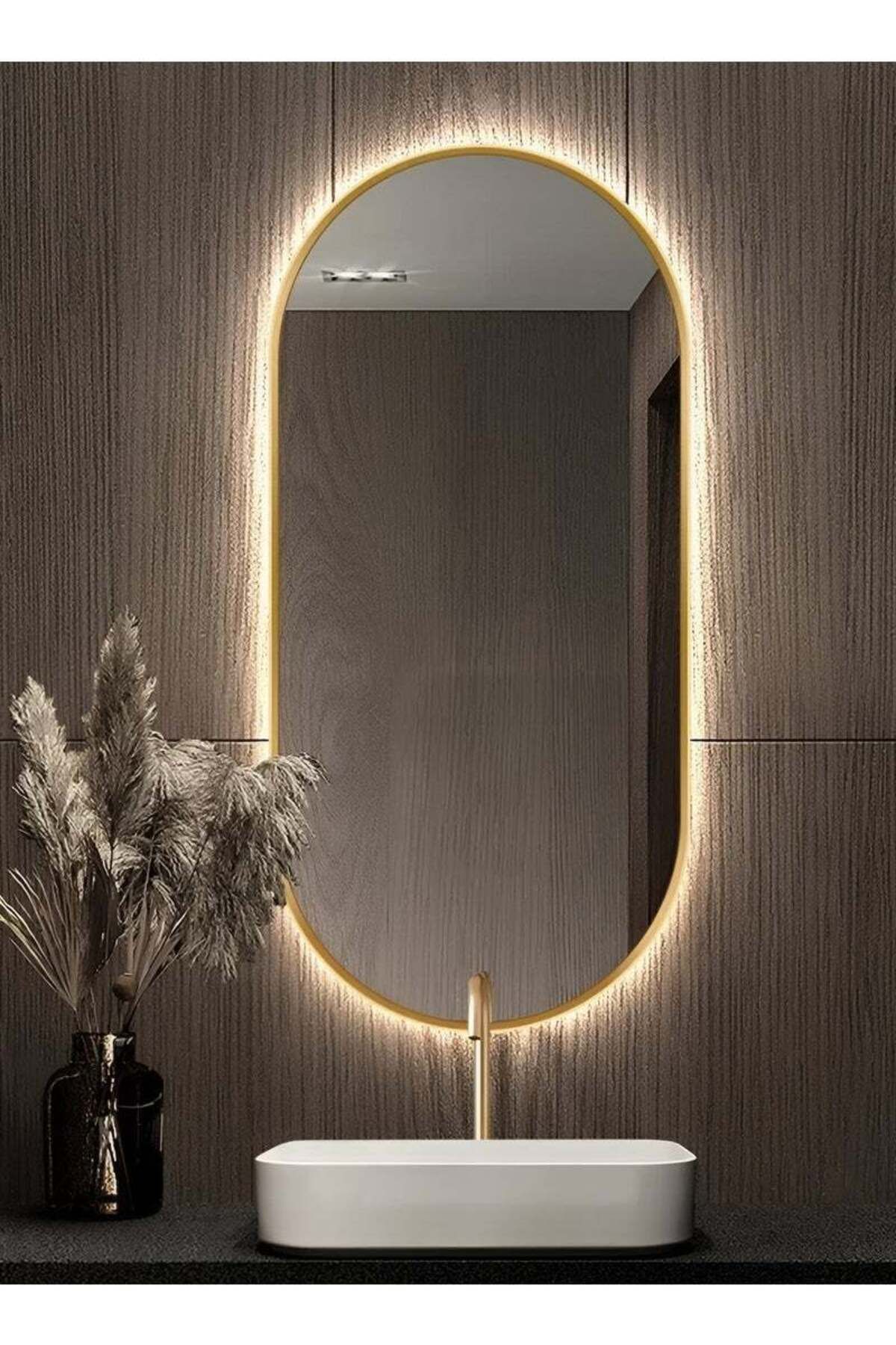 Taimi-Wall Mirror 80x50cm-Elegant Design Mirror with 3-Back Light Levels Golden Frame-For Makeup,Enterway 2