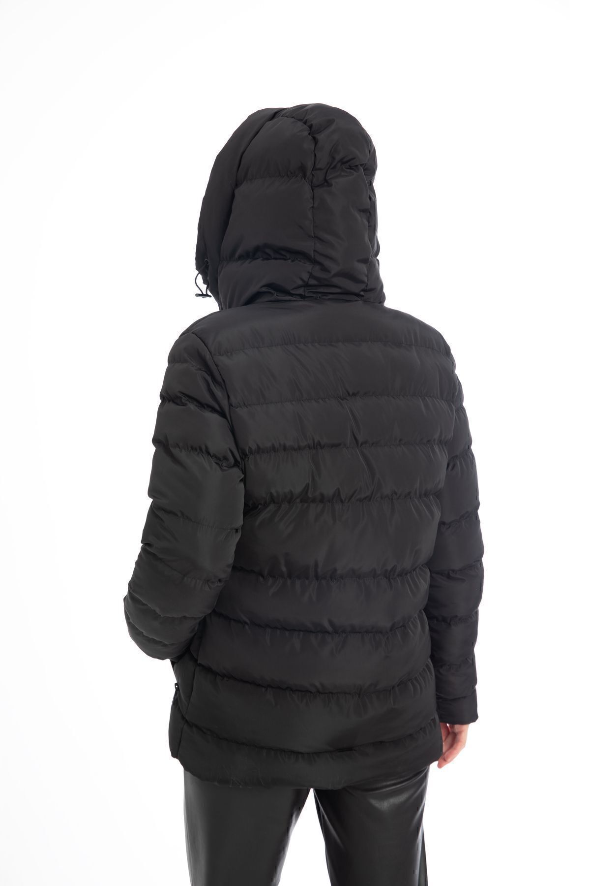 Montstop Дамско черно палто с качулка, подплатено, водоустойчиво и ветроустойчиво