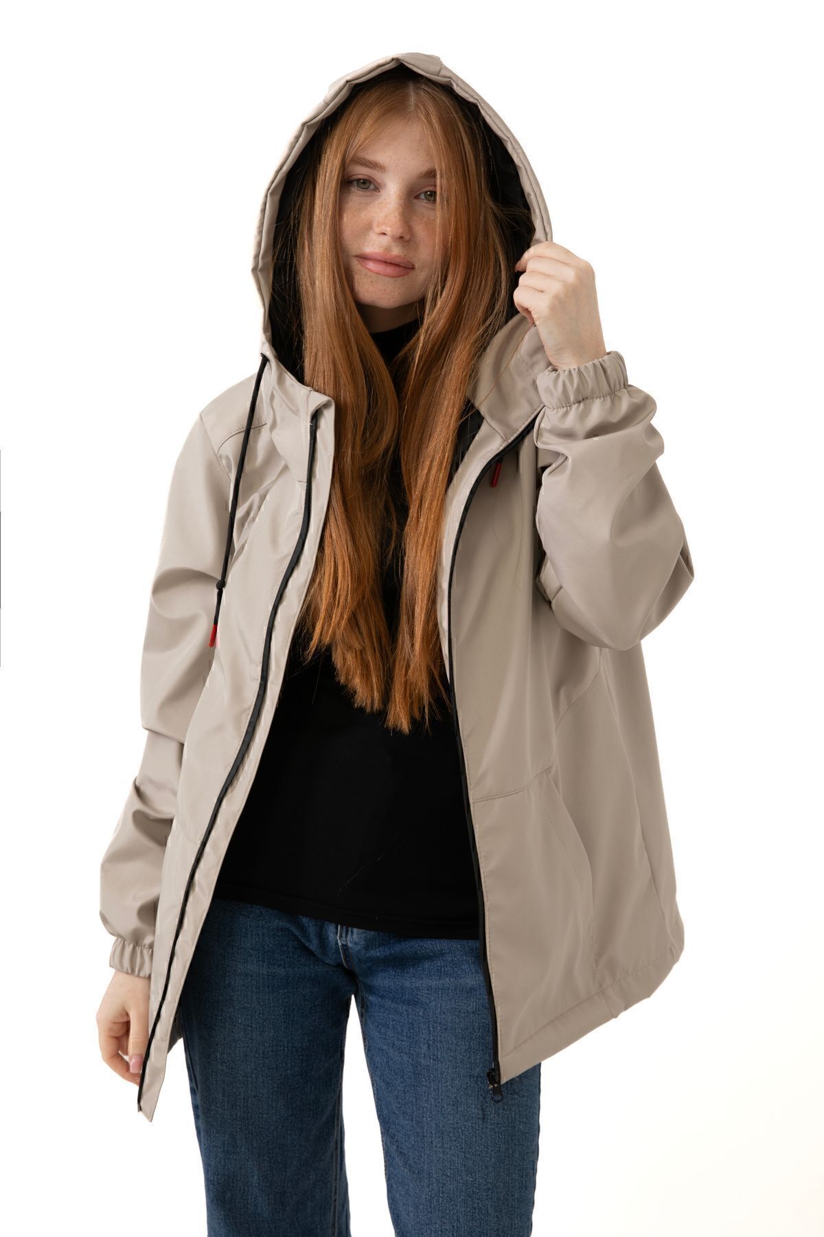 First Steps  Kadın Taş Içi Astarlı Su Geçirmez Ve Rüzgara Dayanıklı Kapüşonlu Cepli Yağmurluk - Rüzgarlık - Görsel 4