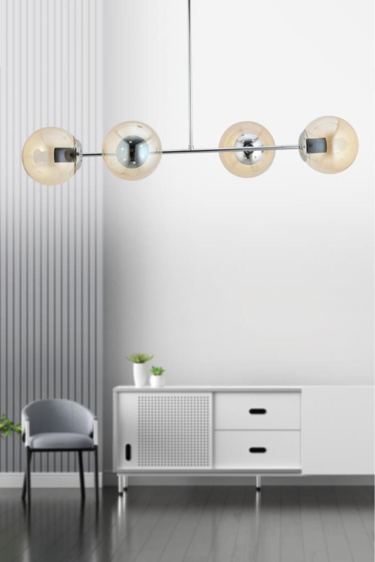 Istanbul Chandelier Vina 4-Piece Silver Yellow Globe Glass Chandelier