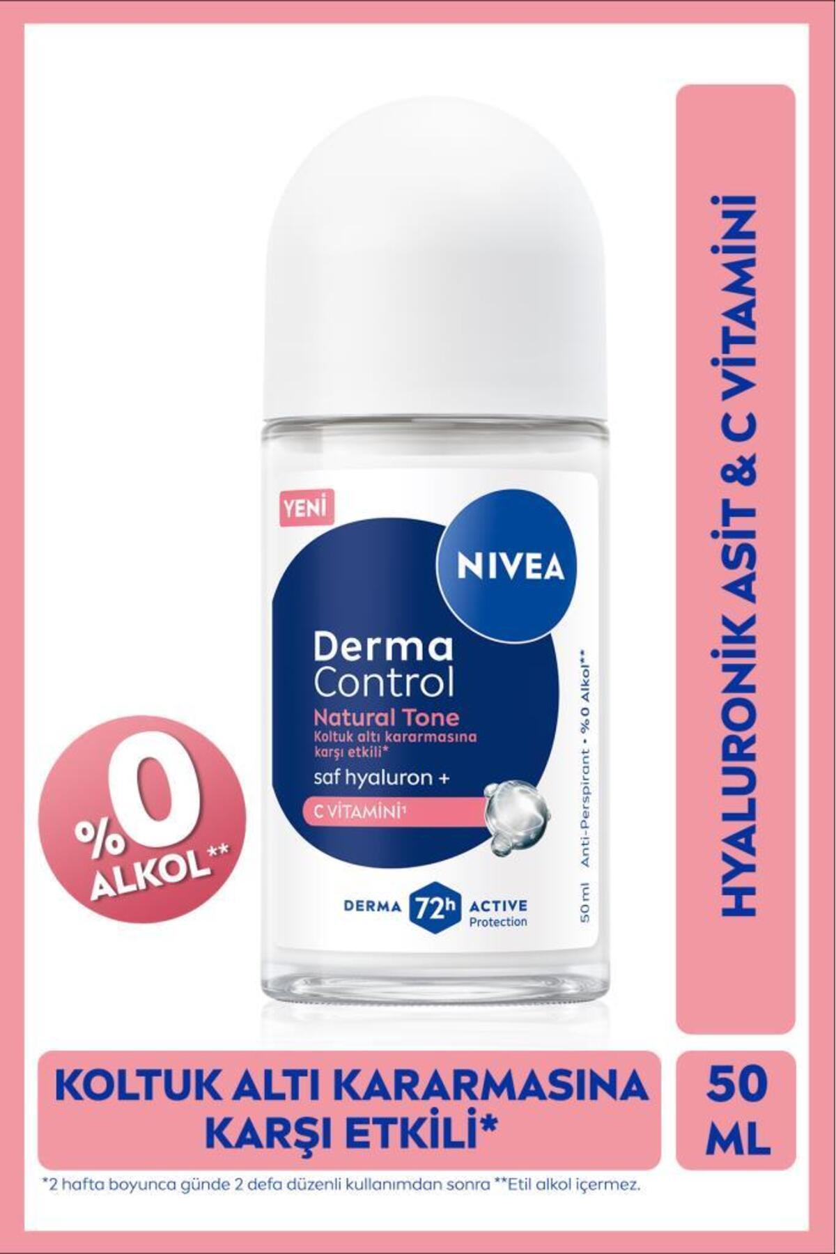 NIVEA Kadın Roll-on Deodorant Derma Control Natural Tone 50ml, Koltuk Altı Kararmasına Karşı, C Vitamini