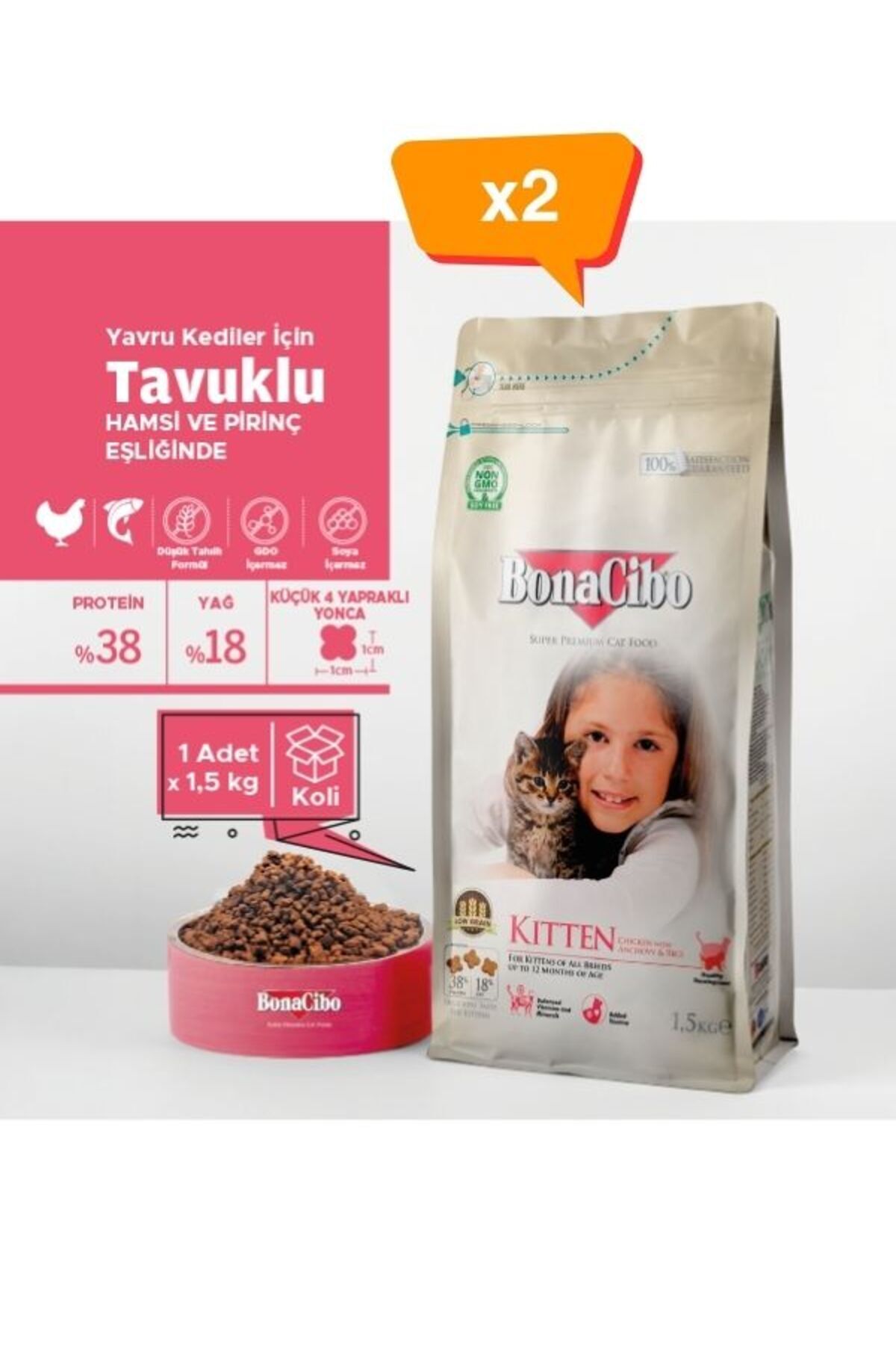 Genel Markalar Bonacibo Kitten Tavuklu Yavru Kedi Maması 1,5 kg X 2 Adet