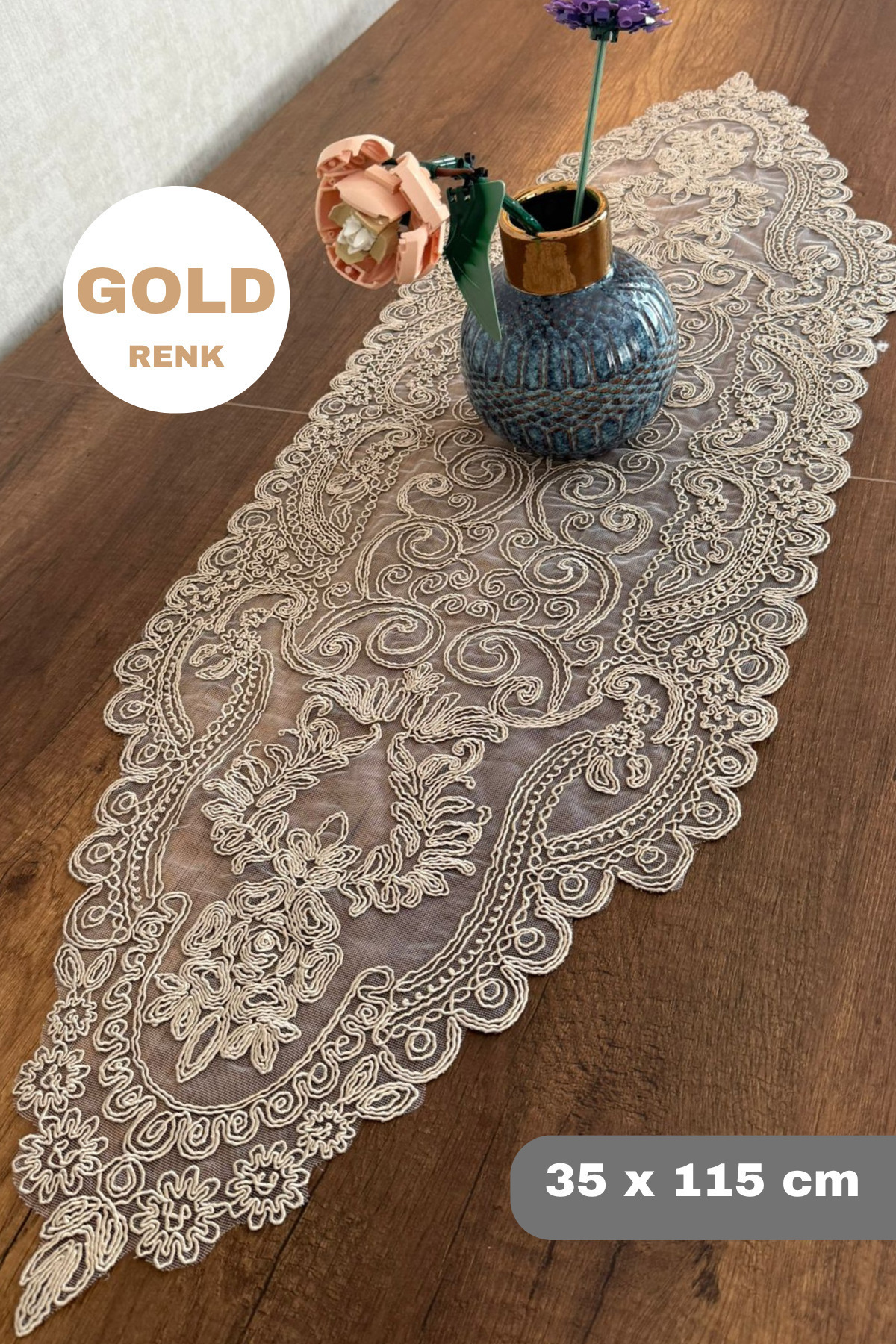 Gold Color Venice Model Dry Runner Custom Embroidered Gold (115X35CM)