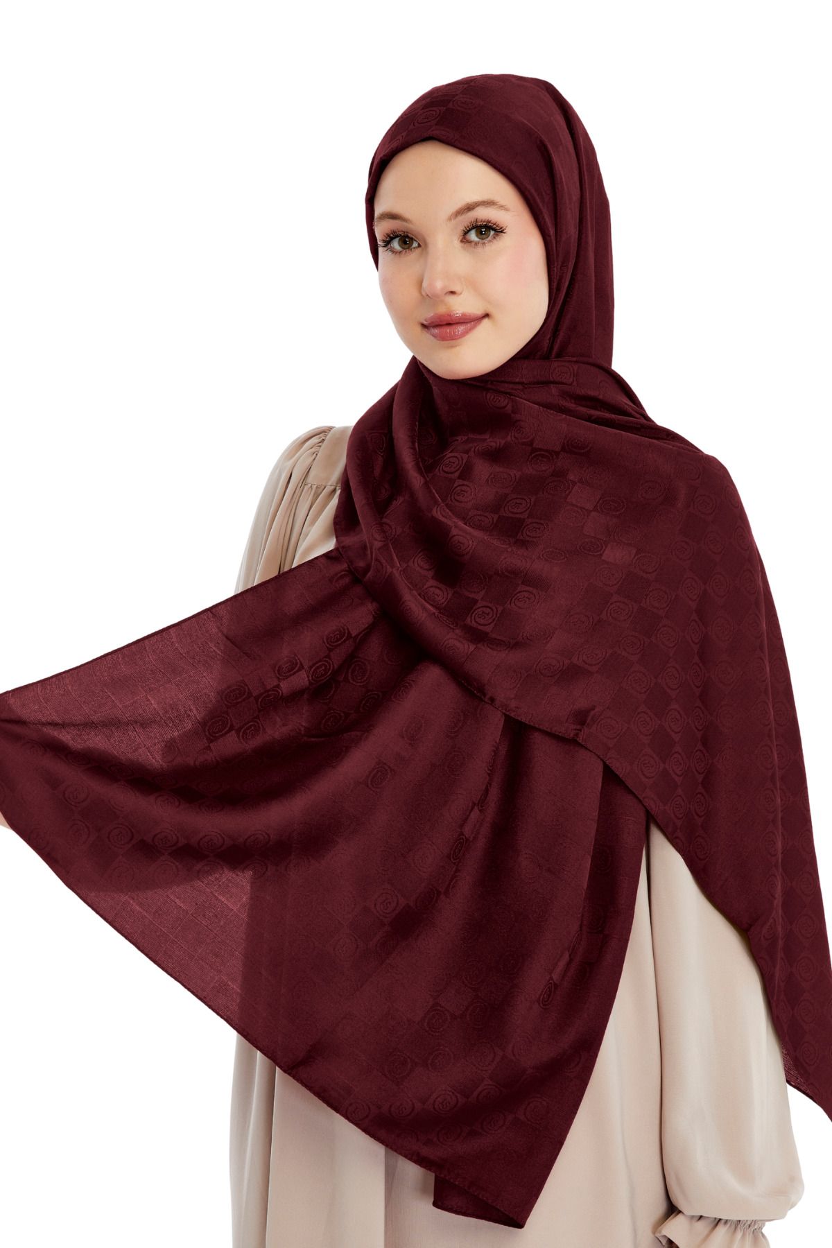 Altobeh-Monogram Checkerboard Pattern Shawl - Claret Red 1