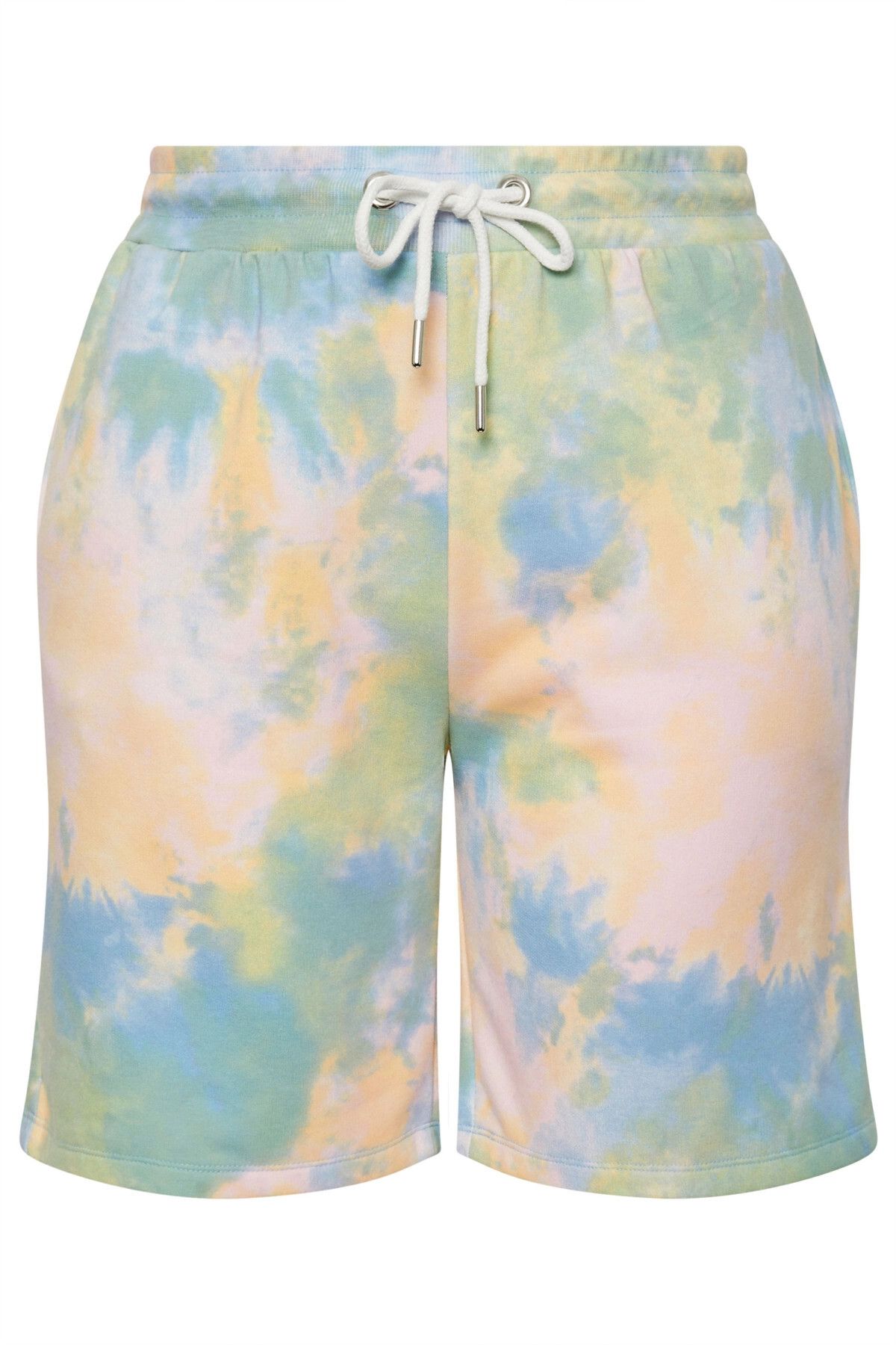 Stil Diva-Large Size Tie-dye Patterned Shorts with Pockets and Drawstring Waist 303209 6