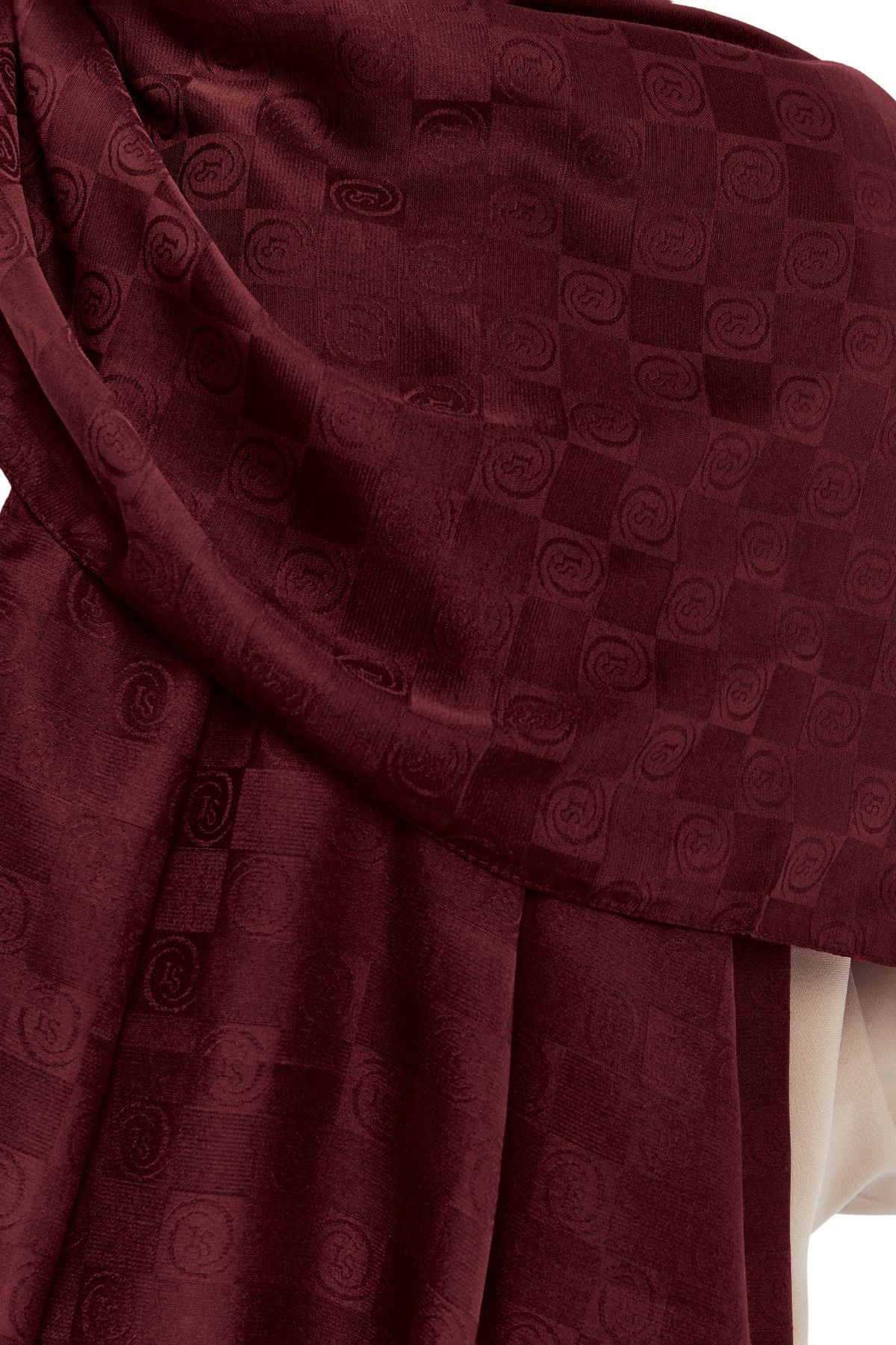 Altobeh-Monogram Checkerboard Pattern Shawl - Claret Red 5