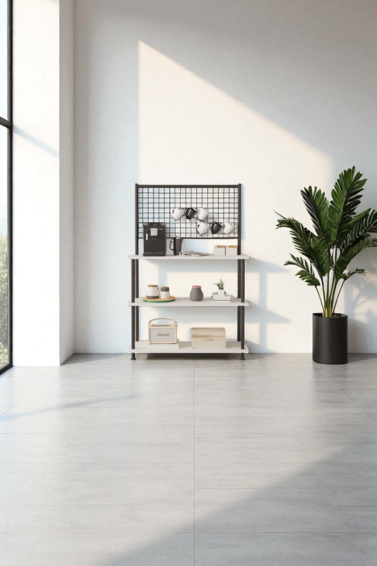 Flip Setup Coffee Corner Cabinet with White Shelf | Kitchen Organizer, Stand, 71*134*35