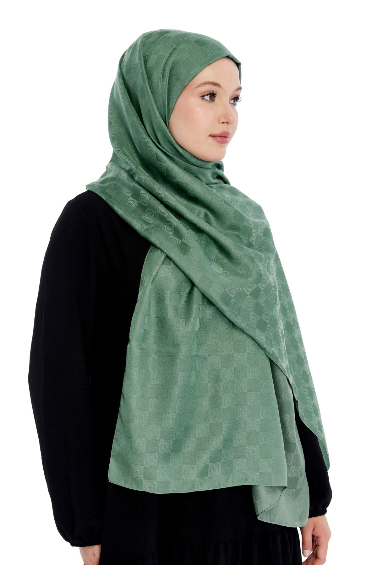 Altobeh-Monogram Checkerboard Pattern Shawl - Green 4
