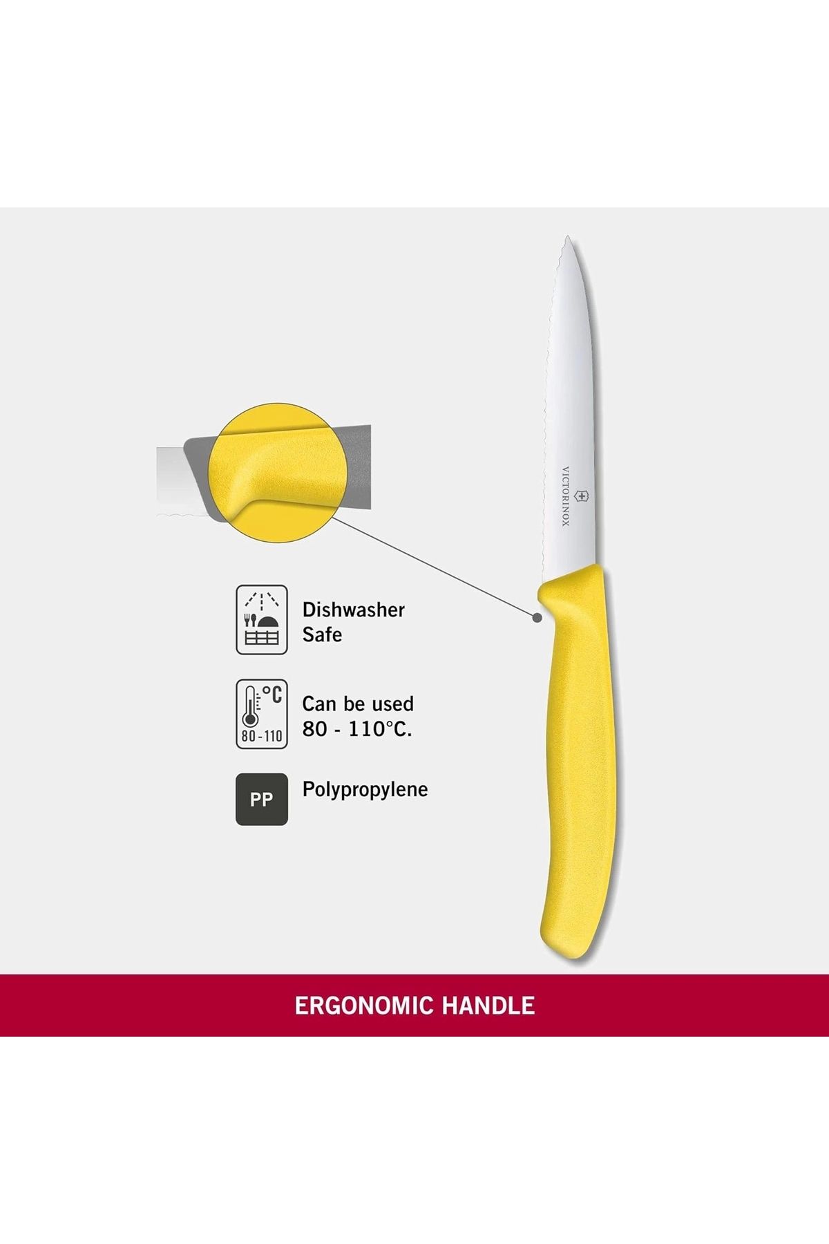 Victorinox-Swiss Classic Paring 4" Serrated Blade 5/8" Width at sharp Tip Yellow Handle 3