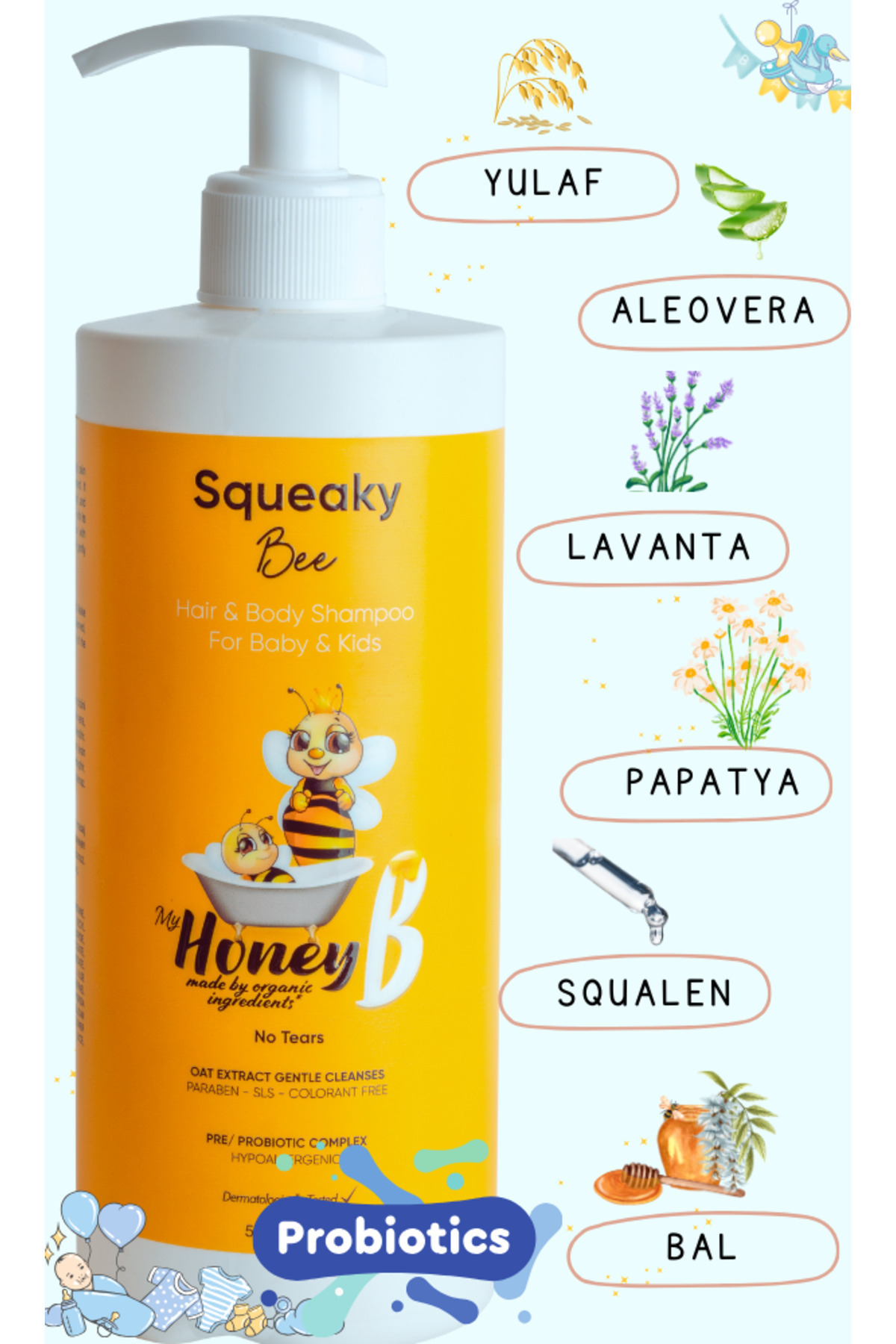 My Honey B Doğal Içerikli Yenidoğan Bebek Ve Çocuk Saç Vücut Şampuanı 500 ml fotoğrafı 3 (önizleme)
