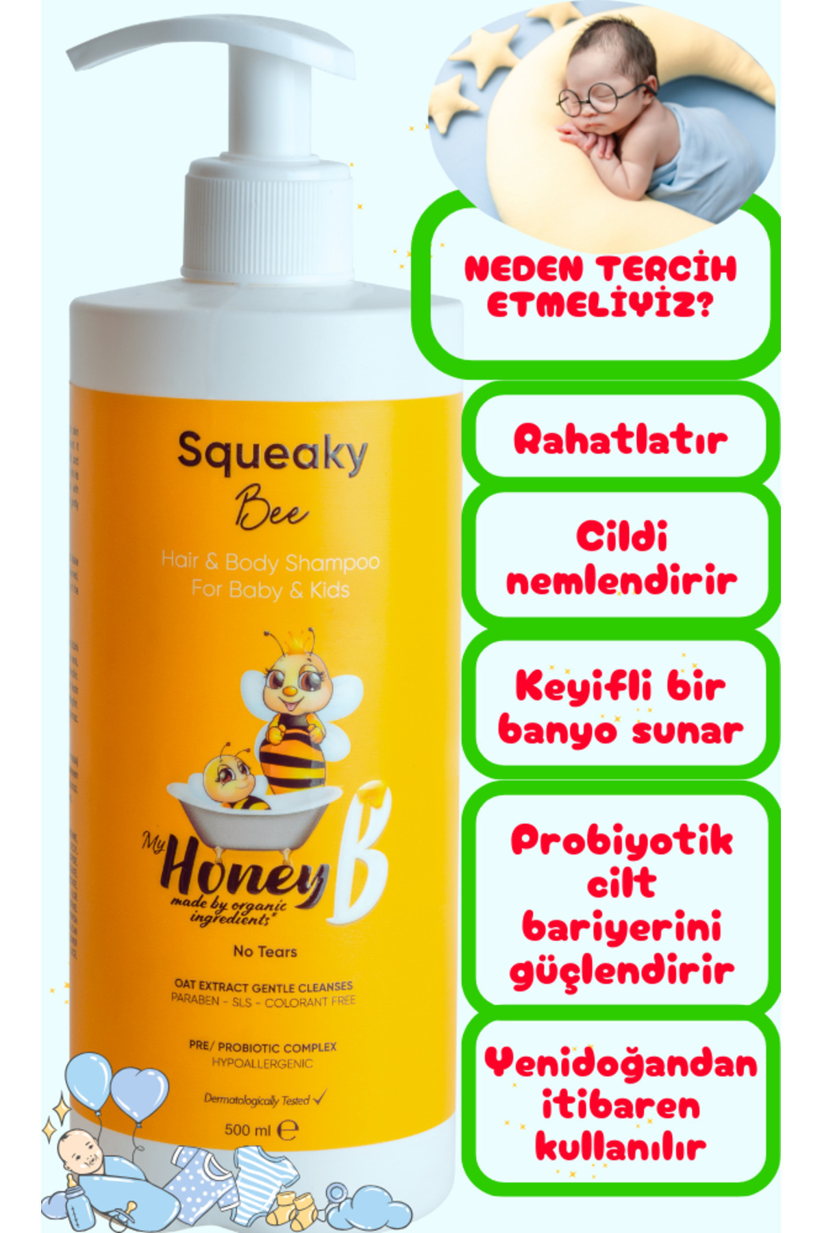 My Honey B Doğal Içerikli Yenidoğan Bebek Ve Çocuk Saç Vücut Şampuanı 500 ml fotoğrafı 5 (önizleme)
