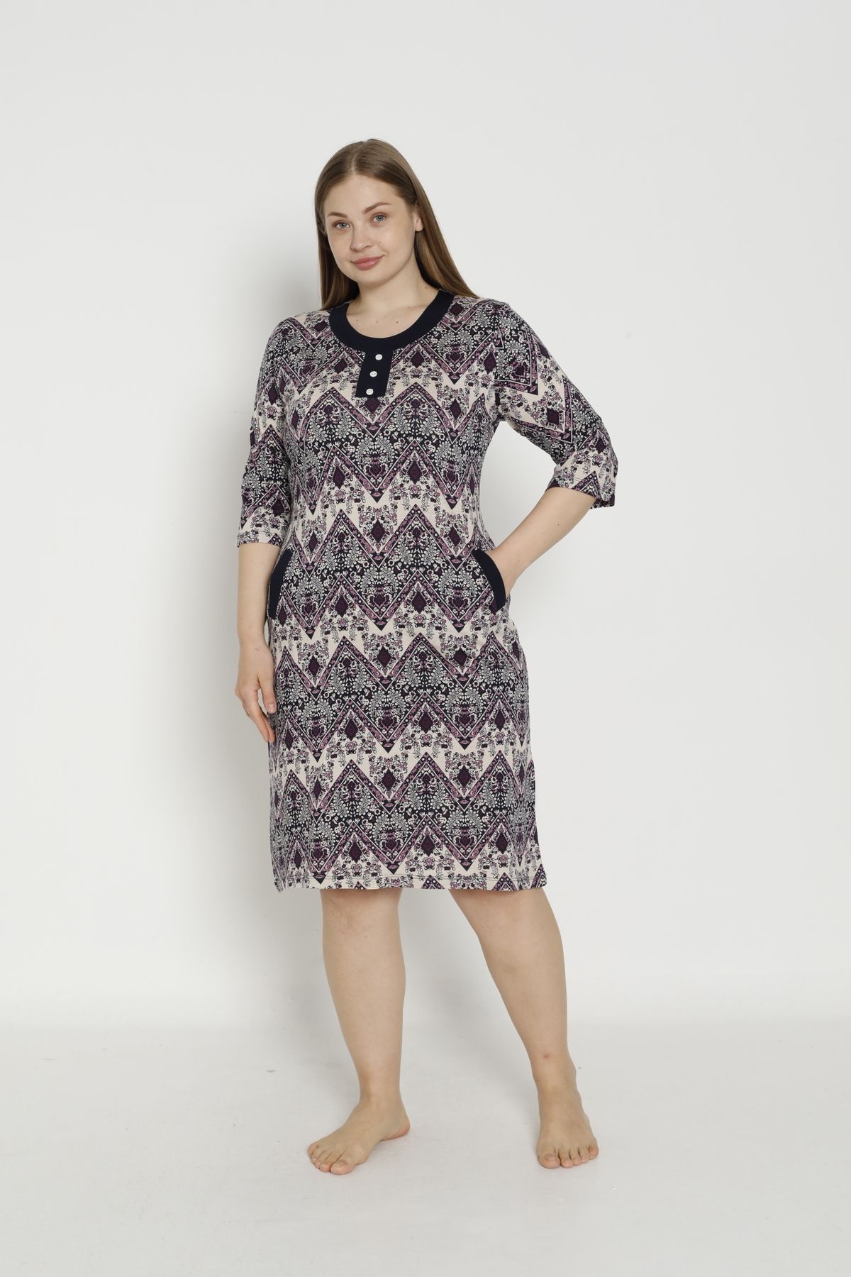ROMEO LİFE-Women's Large Size Cotton Modal Fabric Dress 5929 4