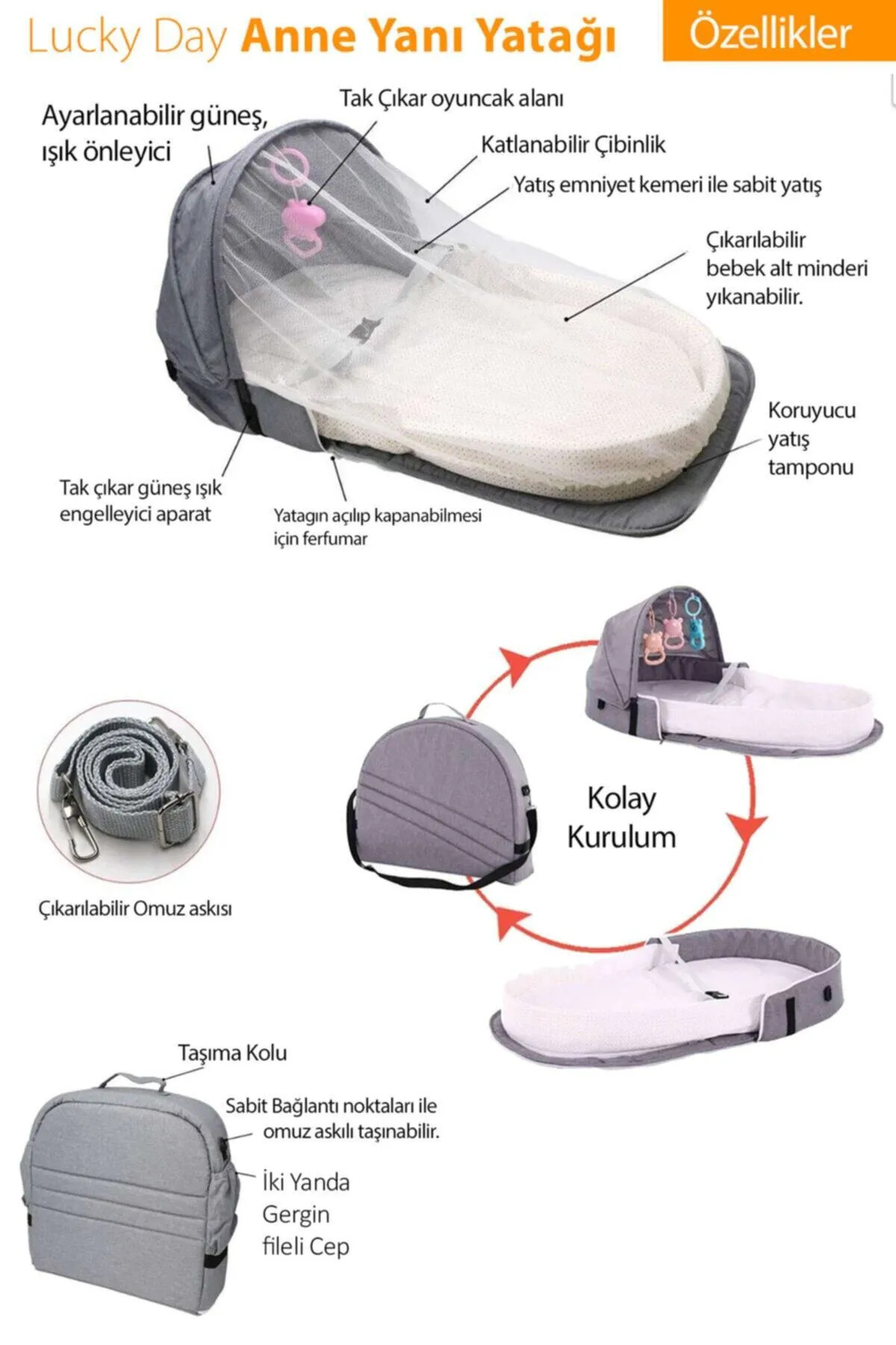 Lucky Day Katlanabilir Anne Yanı Yatağı Taşınabilir Anne Yanı Minderi Çok Fonksiyonlu 50x100cm fotoğrafı 4 (önizleme)