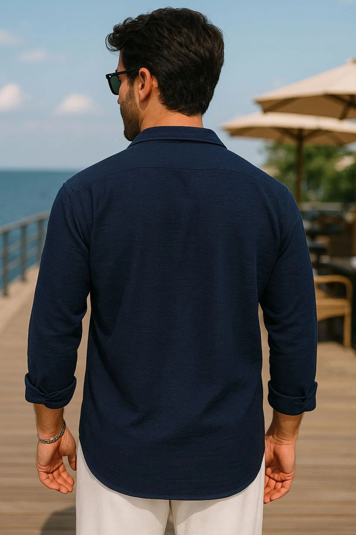 UTTBASİC-Navy Blue Oversize Textured Shirt 3