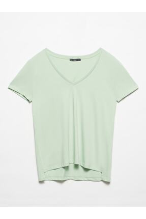 Dilvin Kadın Mint V Yaka Basic Tişört