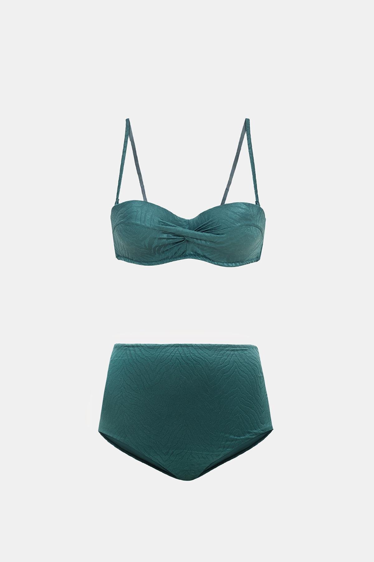 Amarelle Bali Yeşil Balenli Dolgulu Straplez Push-Up Bikini Takım