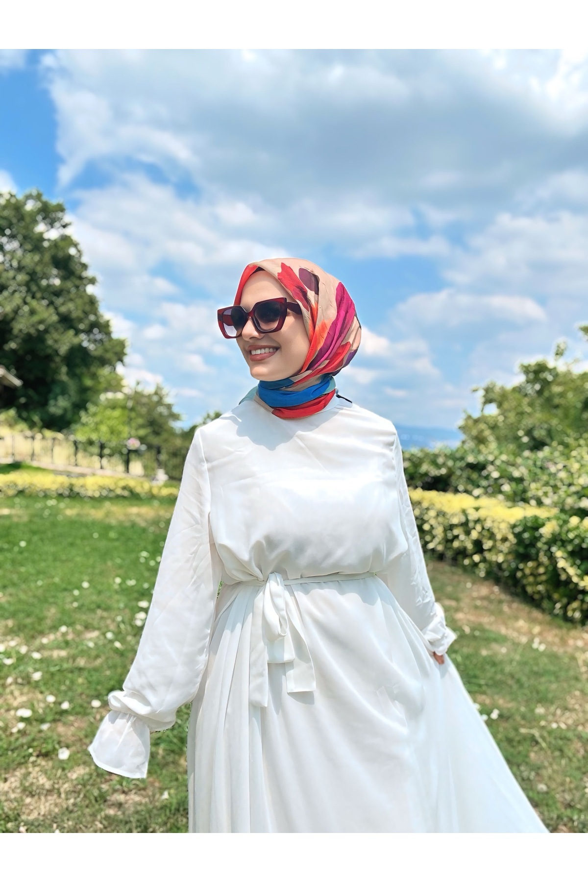 Modakaşmir-Palette Pattern Bamboo Scarf - Beige - Red 1