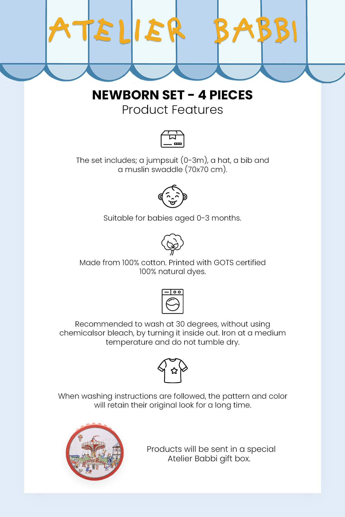 Atelier Babbi %100 Pamuk 4'Lü Yenidoğan Seti - Funfair fotoğrafı 7 (önizleme)