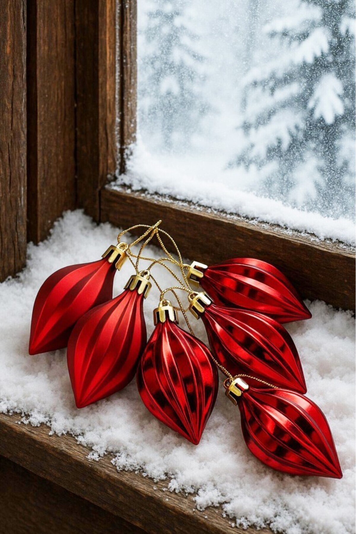 BeySüS Yılbaşı Çam Ağacı Süsü Parlak Mat Kırmızı Damla Cici Top 9 cm 6'lı