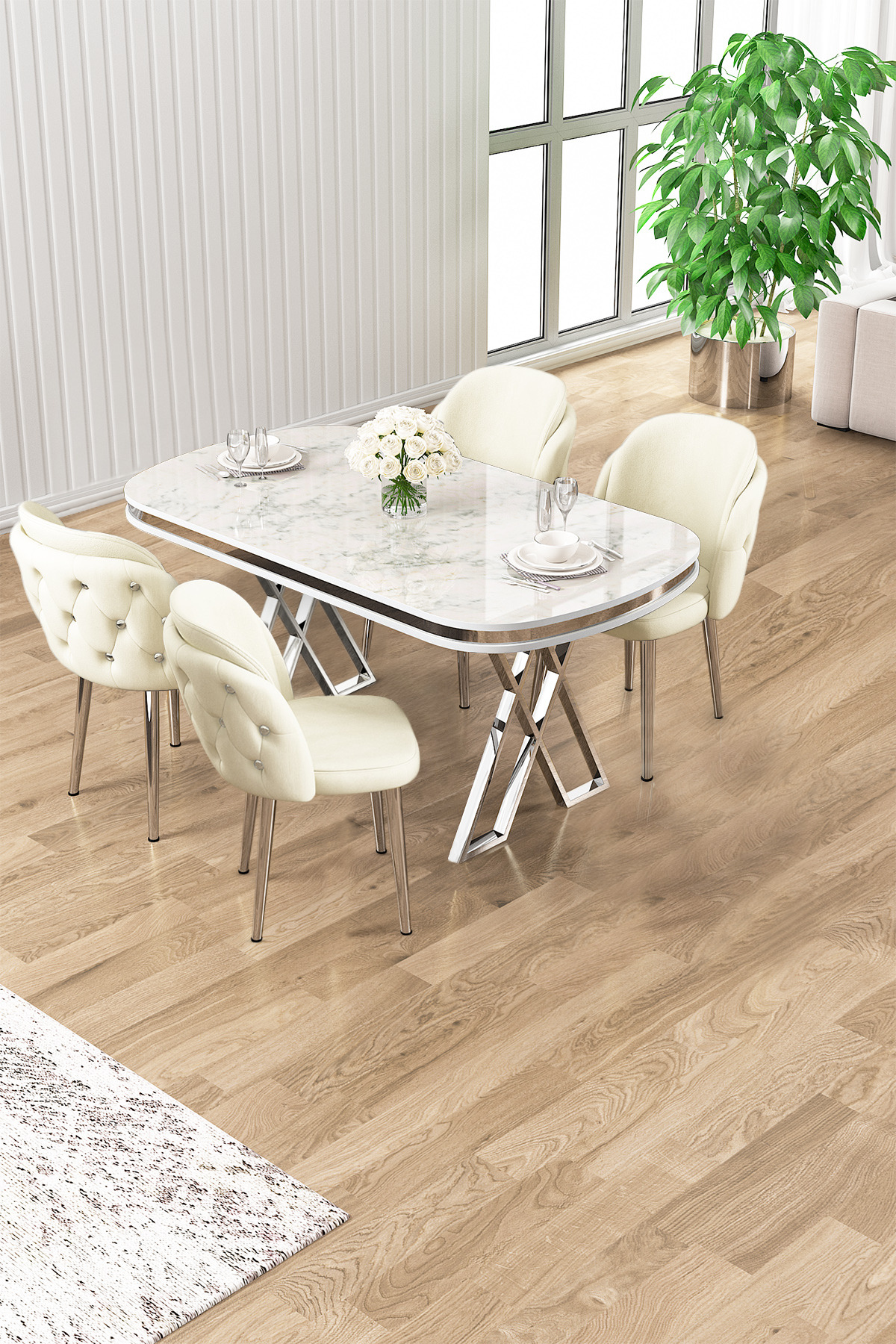 Canisa Zae Serisi 90x168 Lak Panel Beyaz Mermer Desen Krom Ayak