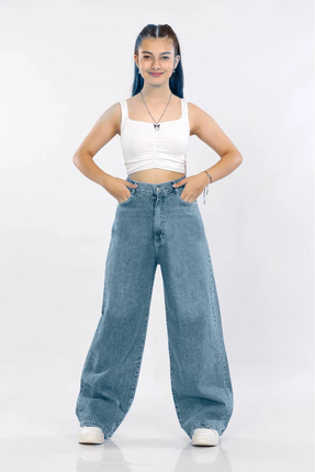 Asortix Kız Çocuk Wide Baggy Fit Geniş Paça Kot Pantolon