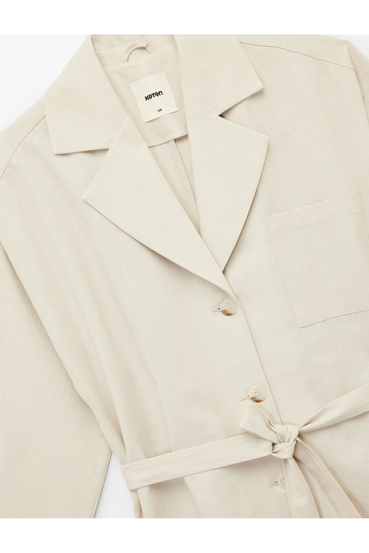 Koton-Long Sleeve Buttoned Belted Pocket Detailed Linen Oversize Jacket 5