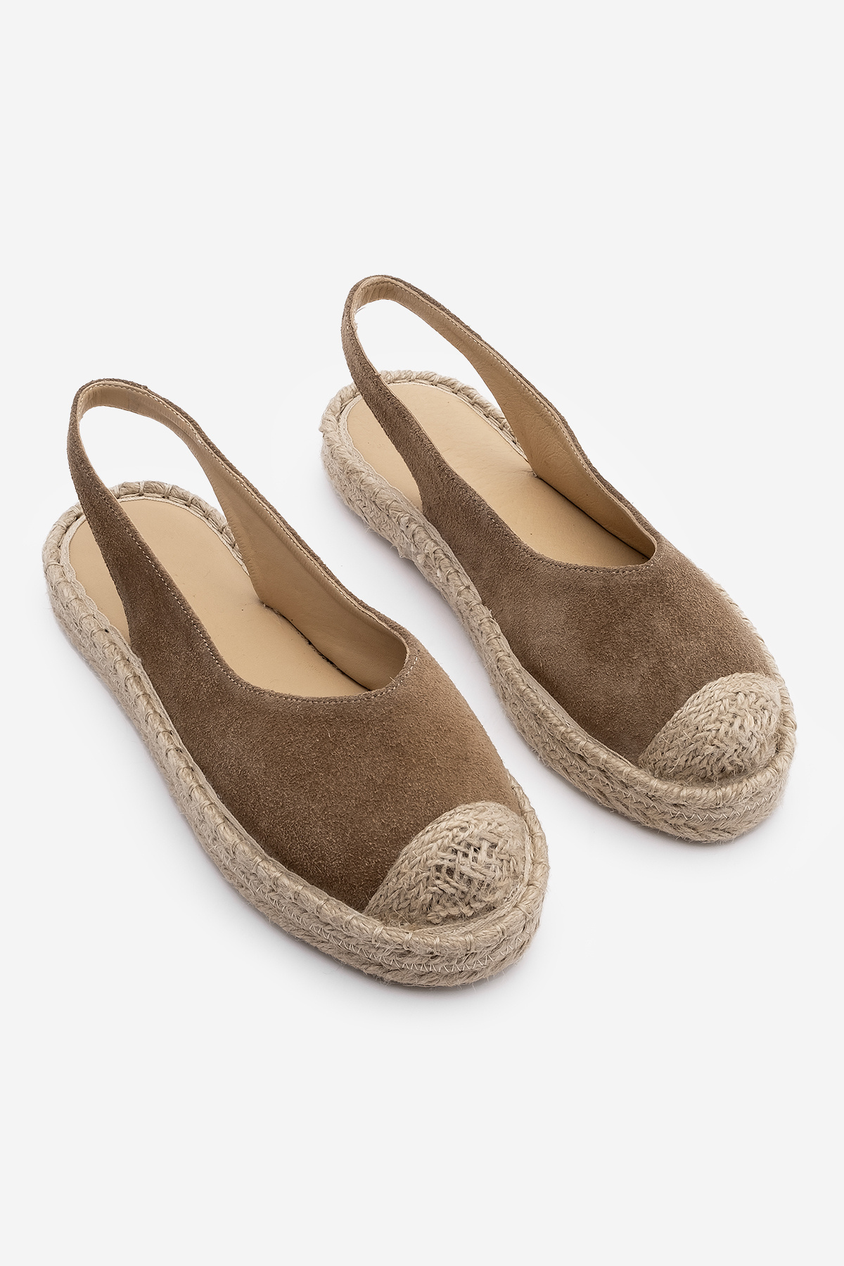Marjin-Kamelfarbene Wildleder-Damensandalen – echtes Leder, offener Rücken, Jute-Espadrille 5