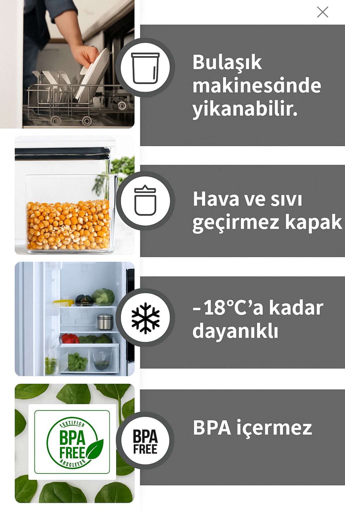 Stile Cucina-Set of 5 Vacuum Sealed Square Food, Flour, Pulses Storage Containers - 1X700 ml - 2X1000 ml - 1X1400 ml - 1X2100 ml 6