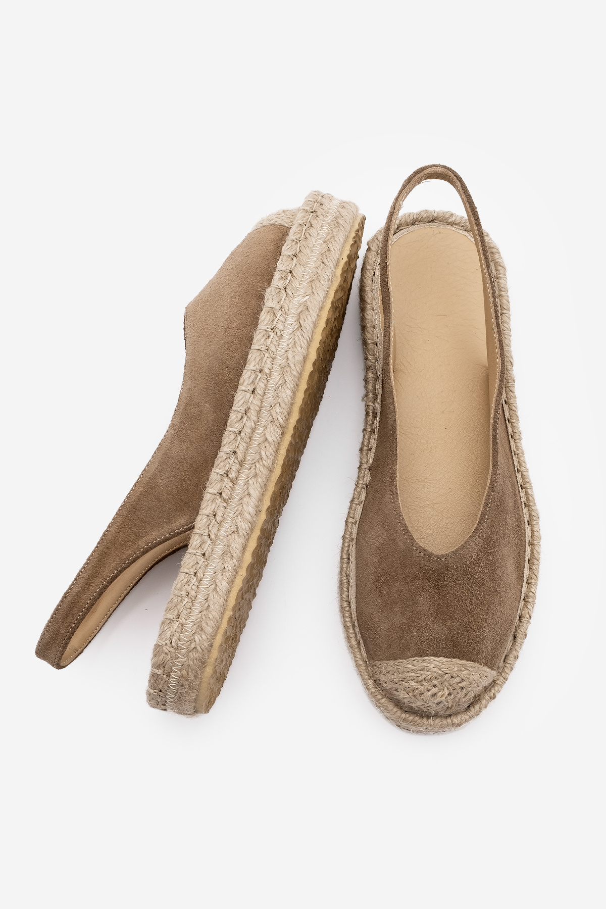 Marjin-Kamelfarbene Wildleder-Damensandalen – echtes Leder, offener Rücken, Jute-Espadrille 7
