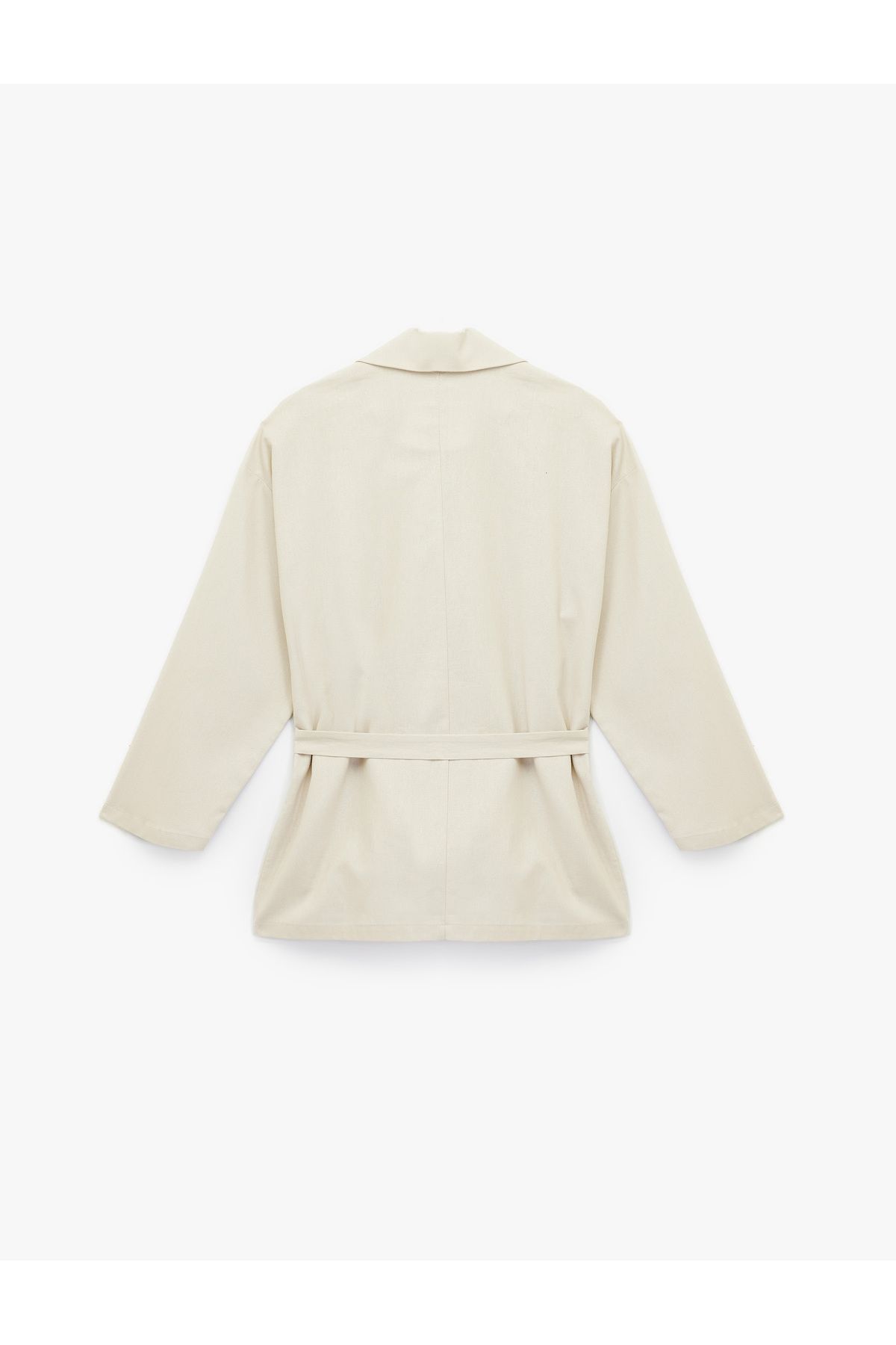 Koton-Long Sleeve Buttoned Belted Pocket Detailed Linen Oversize Jacket 4