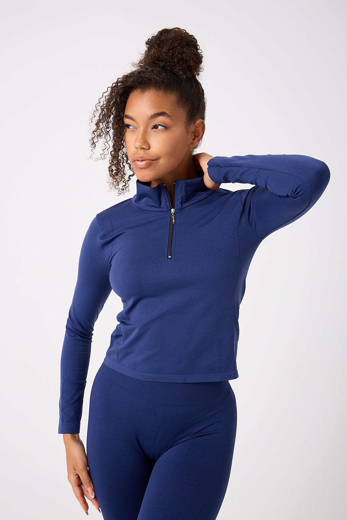 FOREVER MORE Kadın Fermuarlı Spor Crop Top Dikişsiz görsel 4