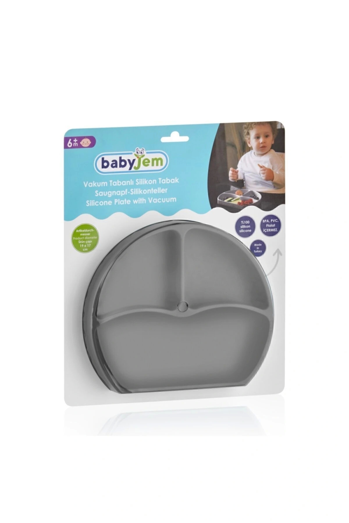 Babyjem Vakum Tabanlı Silikon Tabak Gri - Bpa Içermez fotoğrafı 2 (önizleme)