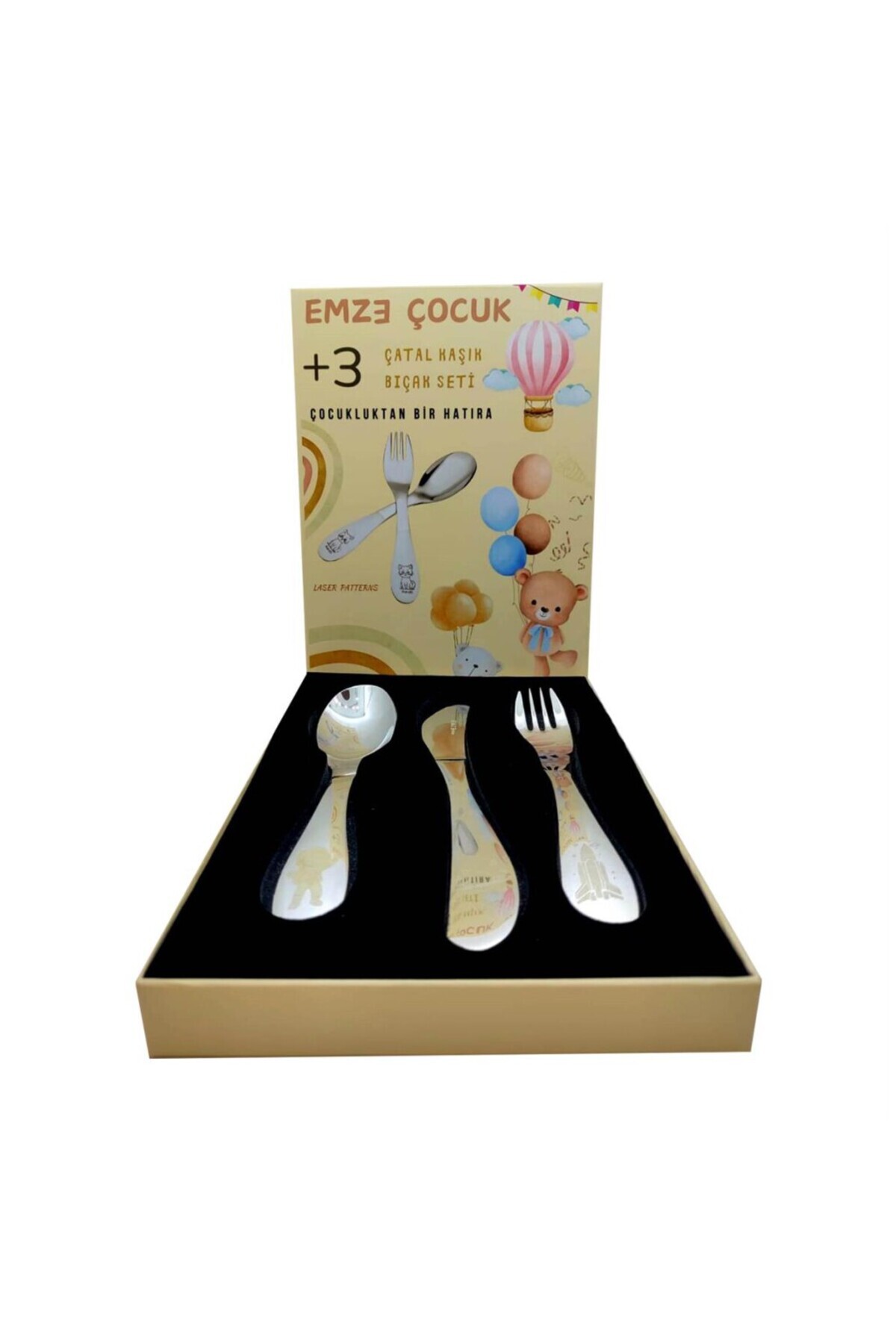 emze çocuk Stainless Steel Boxed Children's Fork Spoon Knife Set Astronaut Patterned