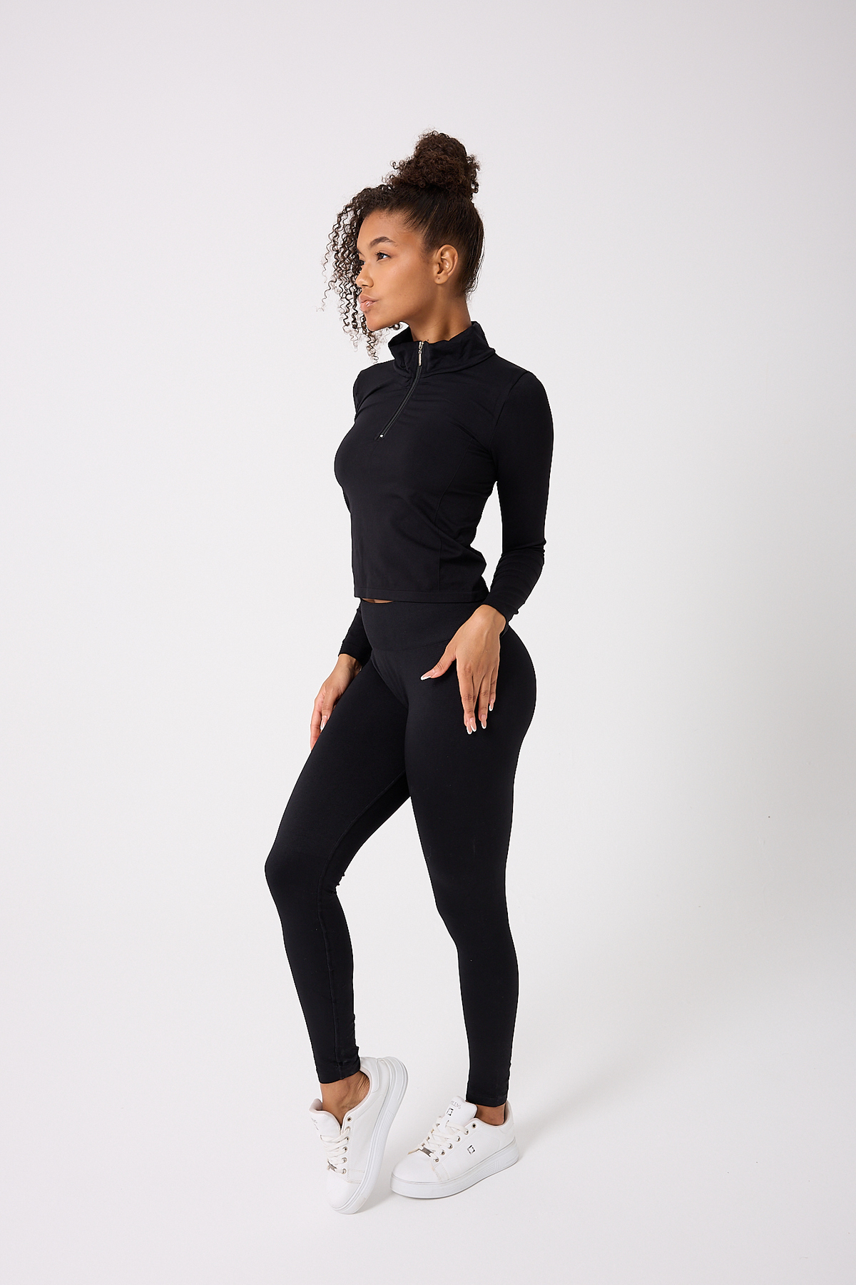 FOREVER MORE Kadın Fermuarlı Spor Crop Top Dikişsiz görsel 4