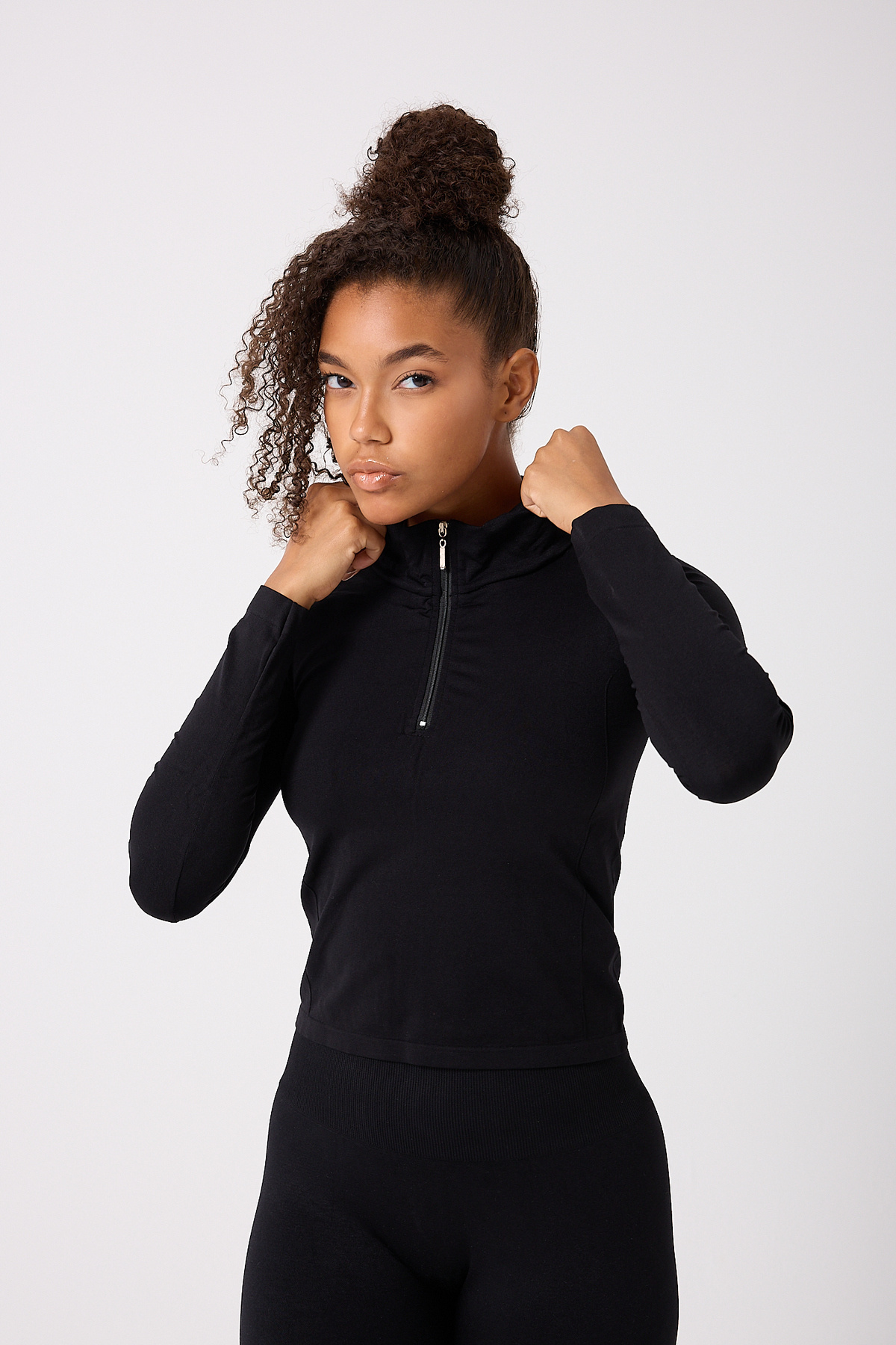 FOREVER MORE Kadın Fermuarlı Spor Crop Top Dikişsiz görsel 2