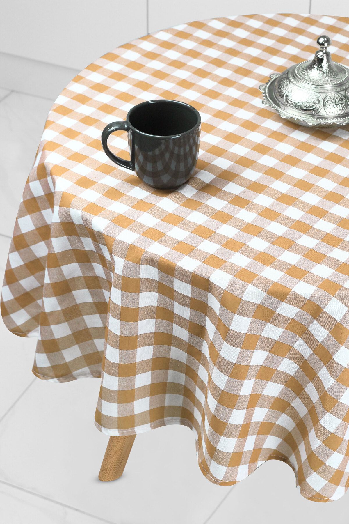 Soft Kare-Gingham Round Large Square Tablecloth 2