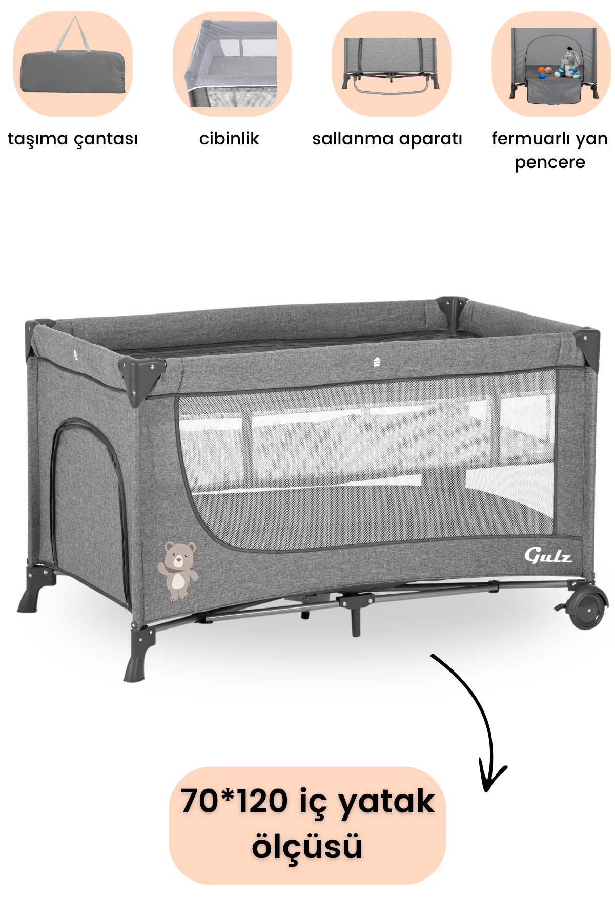 Gulz Lindo Park Yatak Oyun Parkı Bebek Beşik 70x120 Cm