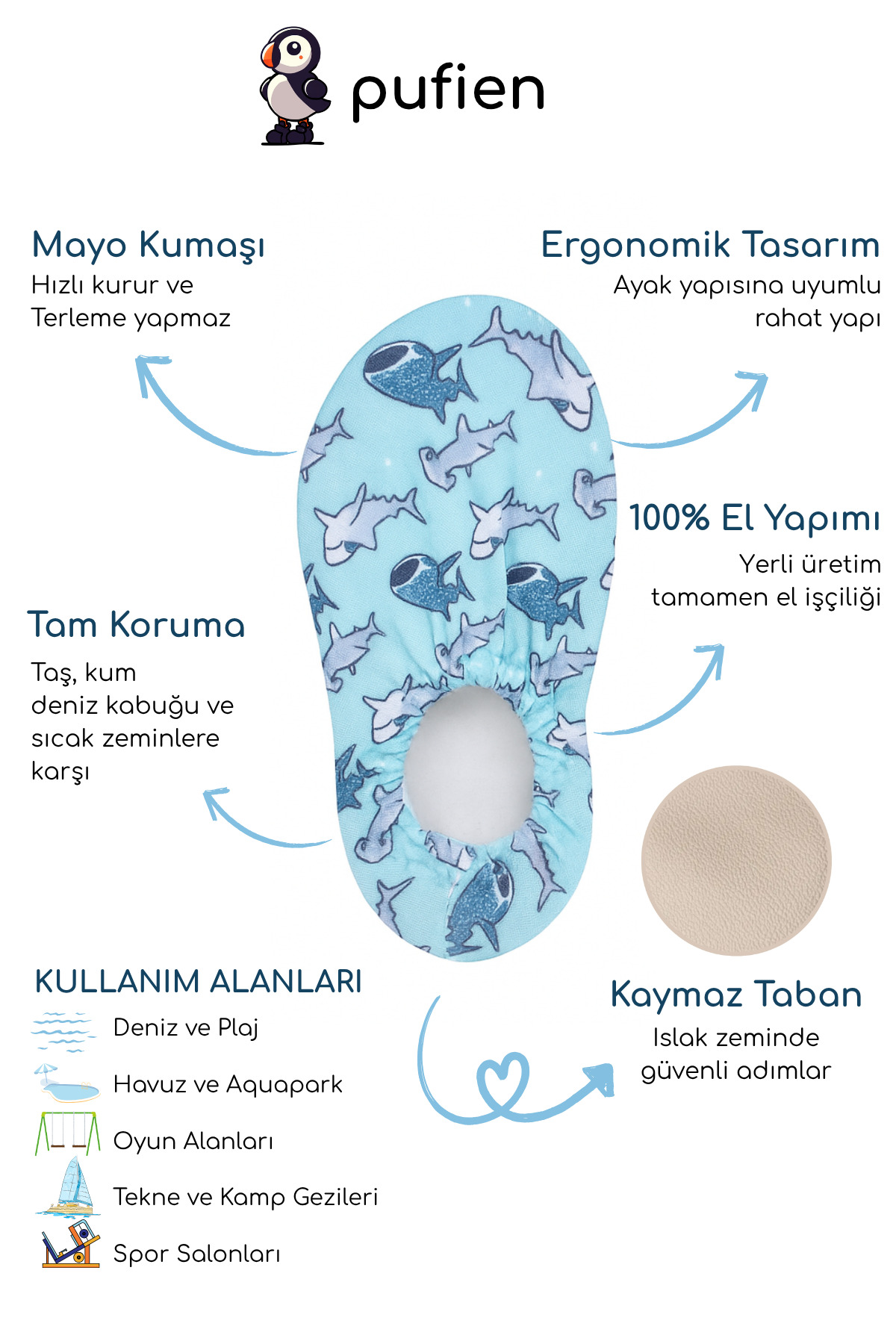 pufien Kaydırmaz Taban Çocuk Deniz Ayakkabısı Bebek Havuz Patiği Nefes Alabilen Mayo Kumaşı fotoğrafı 2 (önizleme)